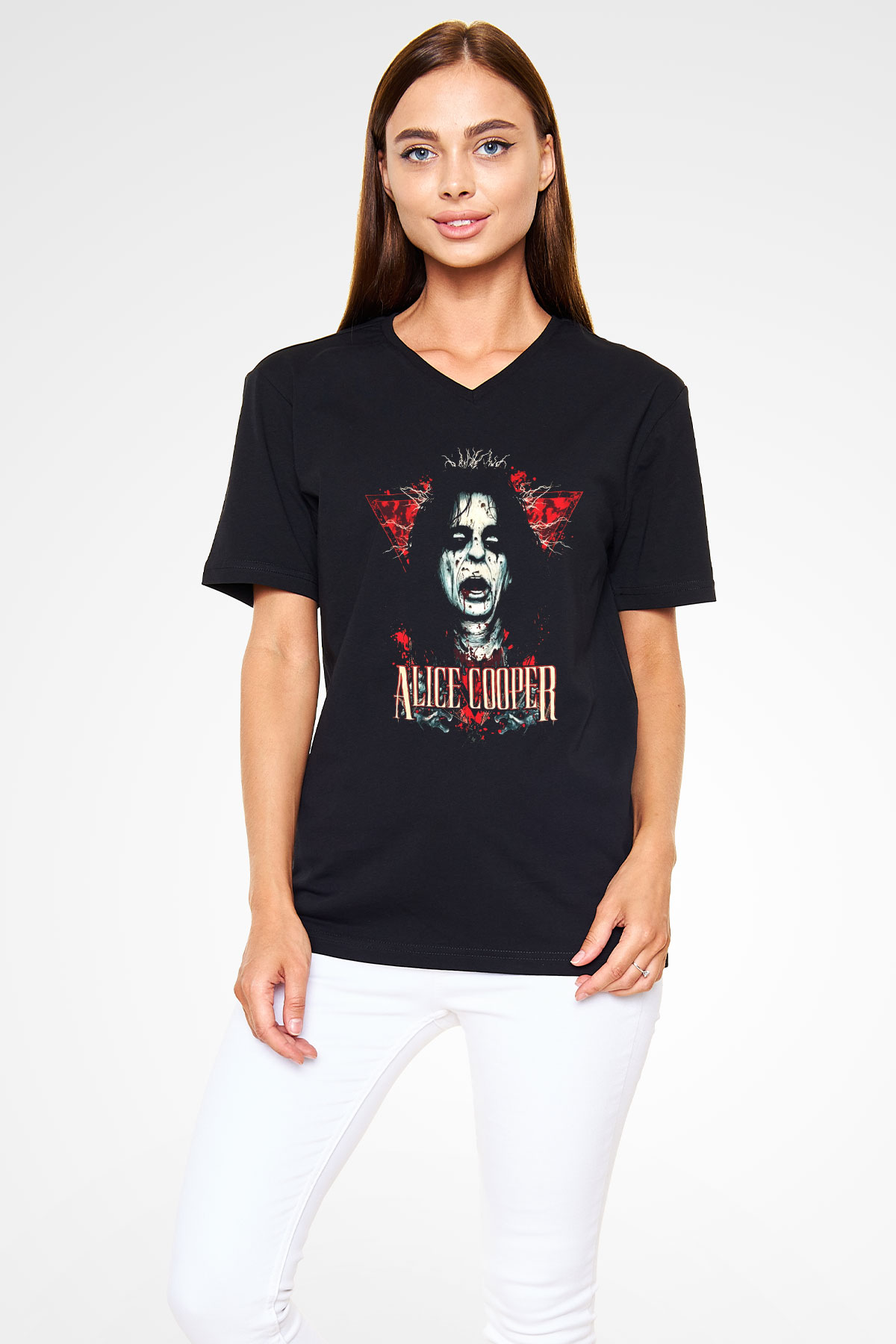Alice Cooper Siyah Unisex V Yaka Tişört T-Shirt