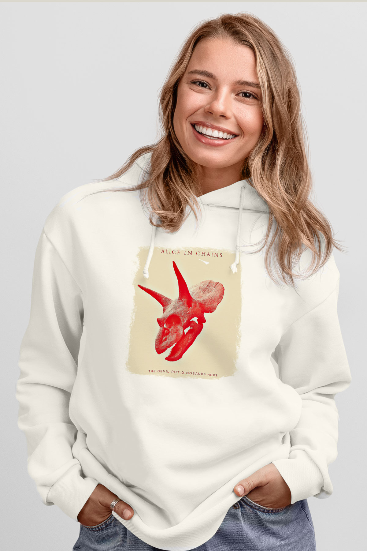 Alice in Chains Baskılı Unisex Beyaz Hoodie