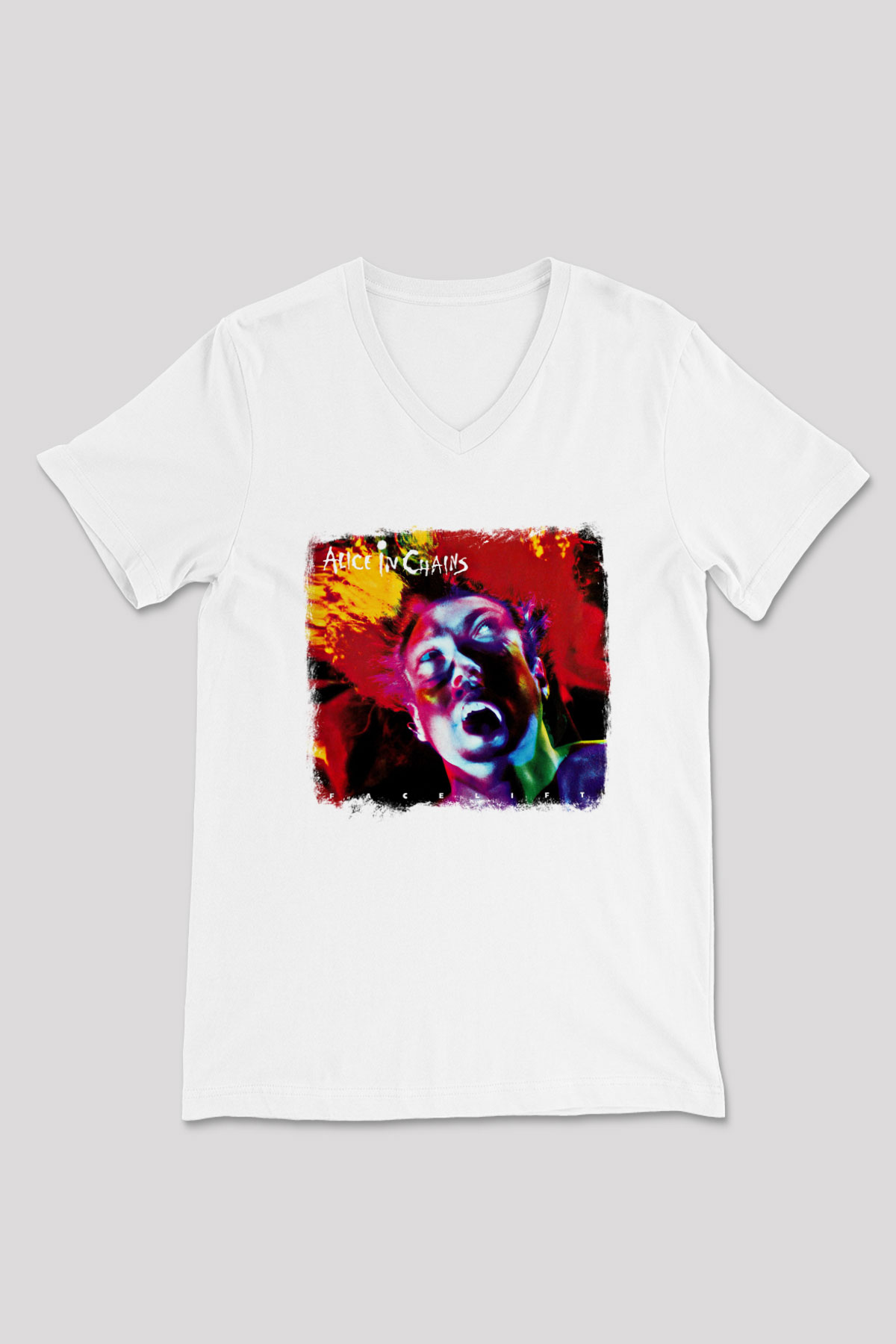 Alice in Chains Baskılı Unisex Beyaz V Yaka Tişört