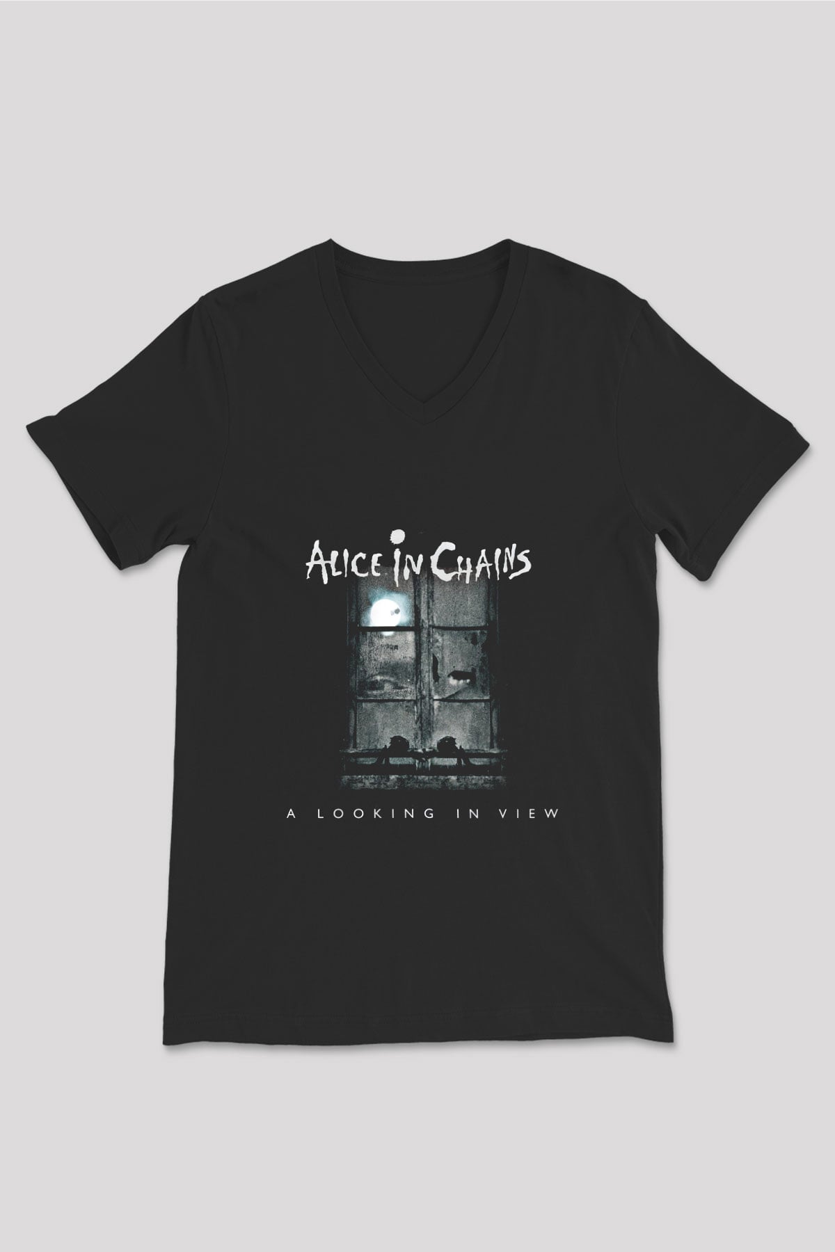 Alice in Chains Baskılı Unisex Siyah V Yaka Tişört