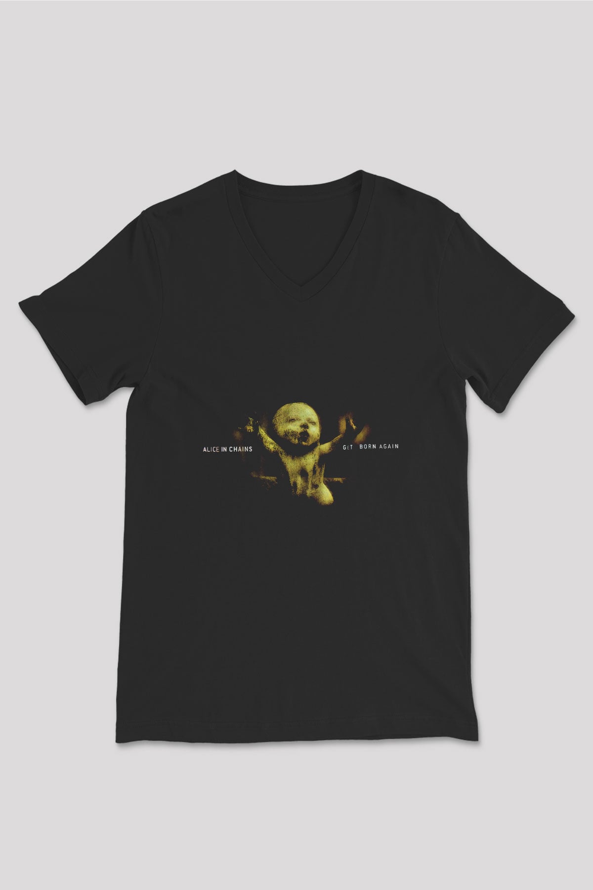 Alice in Chains Baskılı Unisex Siyah V Yaka Tişört