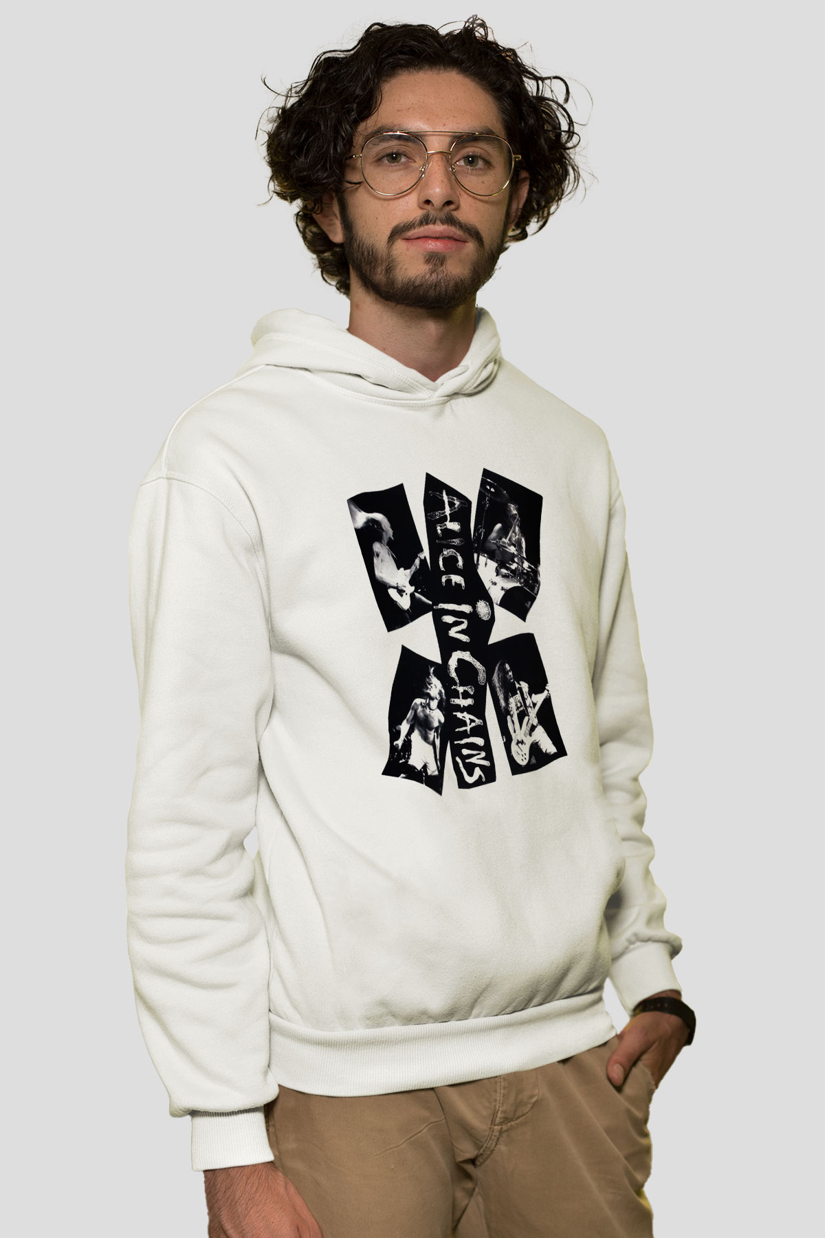 Alice in Chains Beyaz Unisex Kapşonlu Sweatshirt