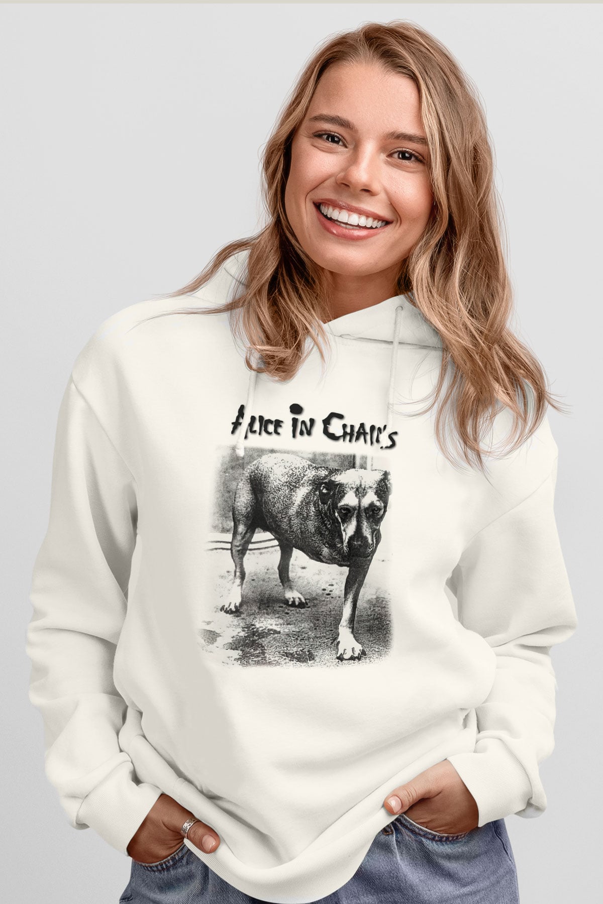 Alice in Chains Beyaz Unisex Kapşonlu Sweatshirt
