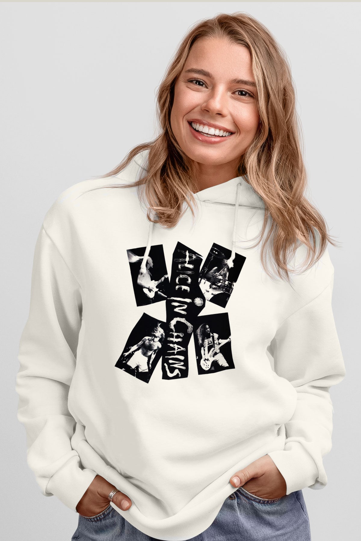 Alice in Chains Beyaz Unisex Kapşonlu Sweatshirt