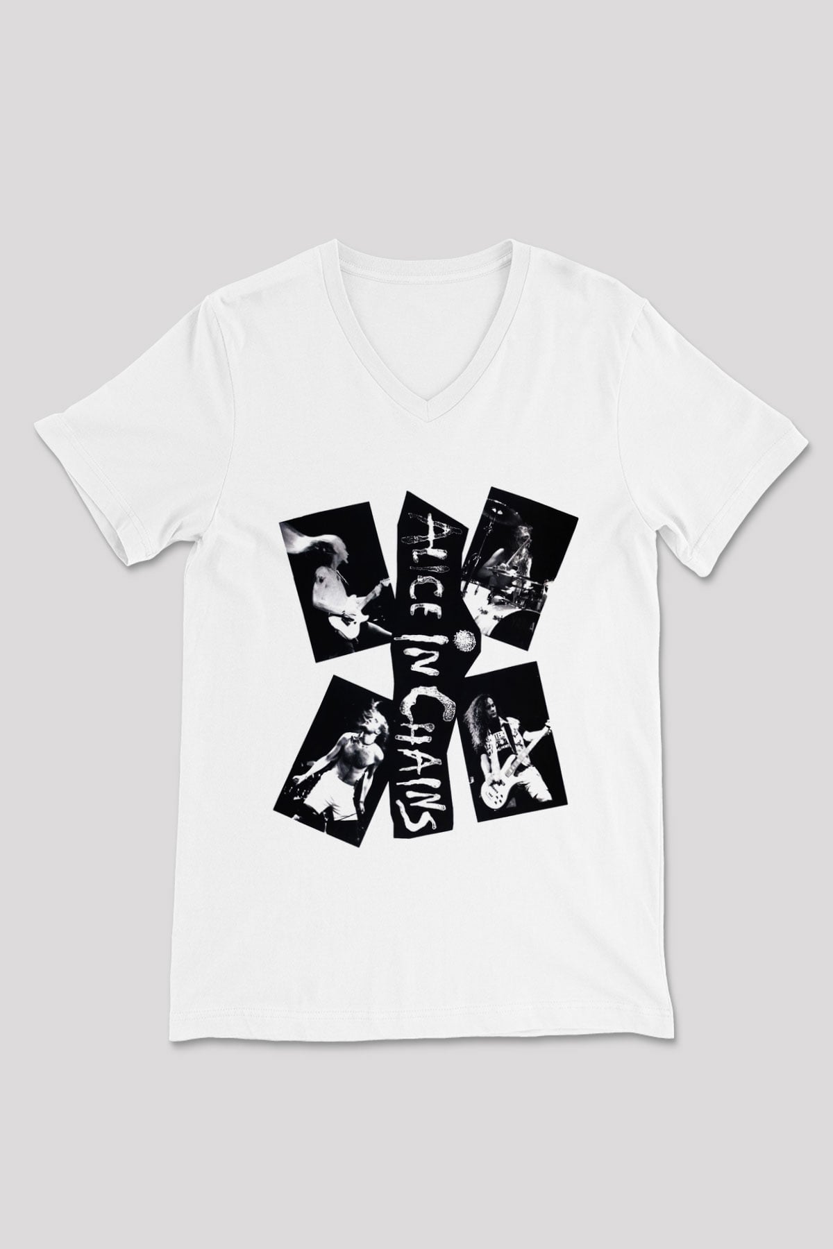Alice in Chains Beyaz Unisex V Yaka Tişört T-Shirt