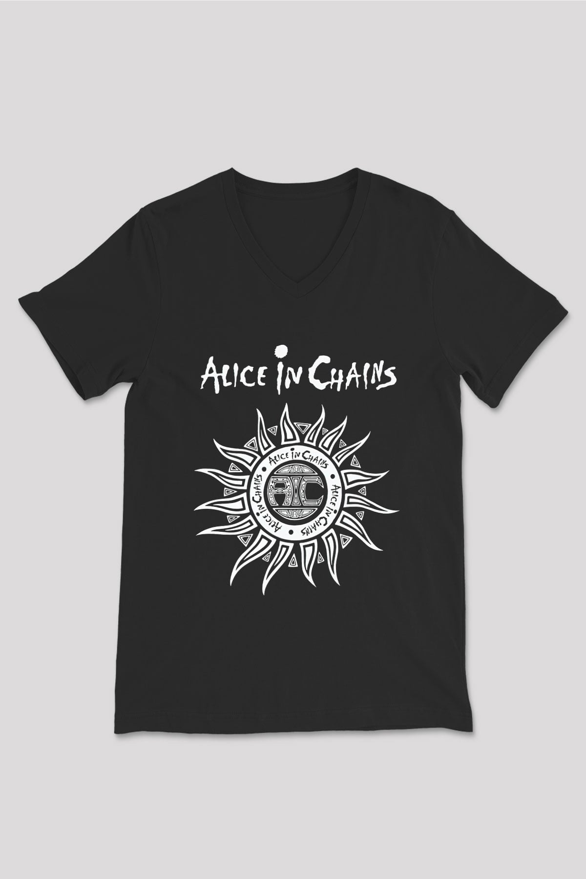 Alice in Chains Siyah Unisex V Yaka Tişört T-Shirt