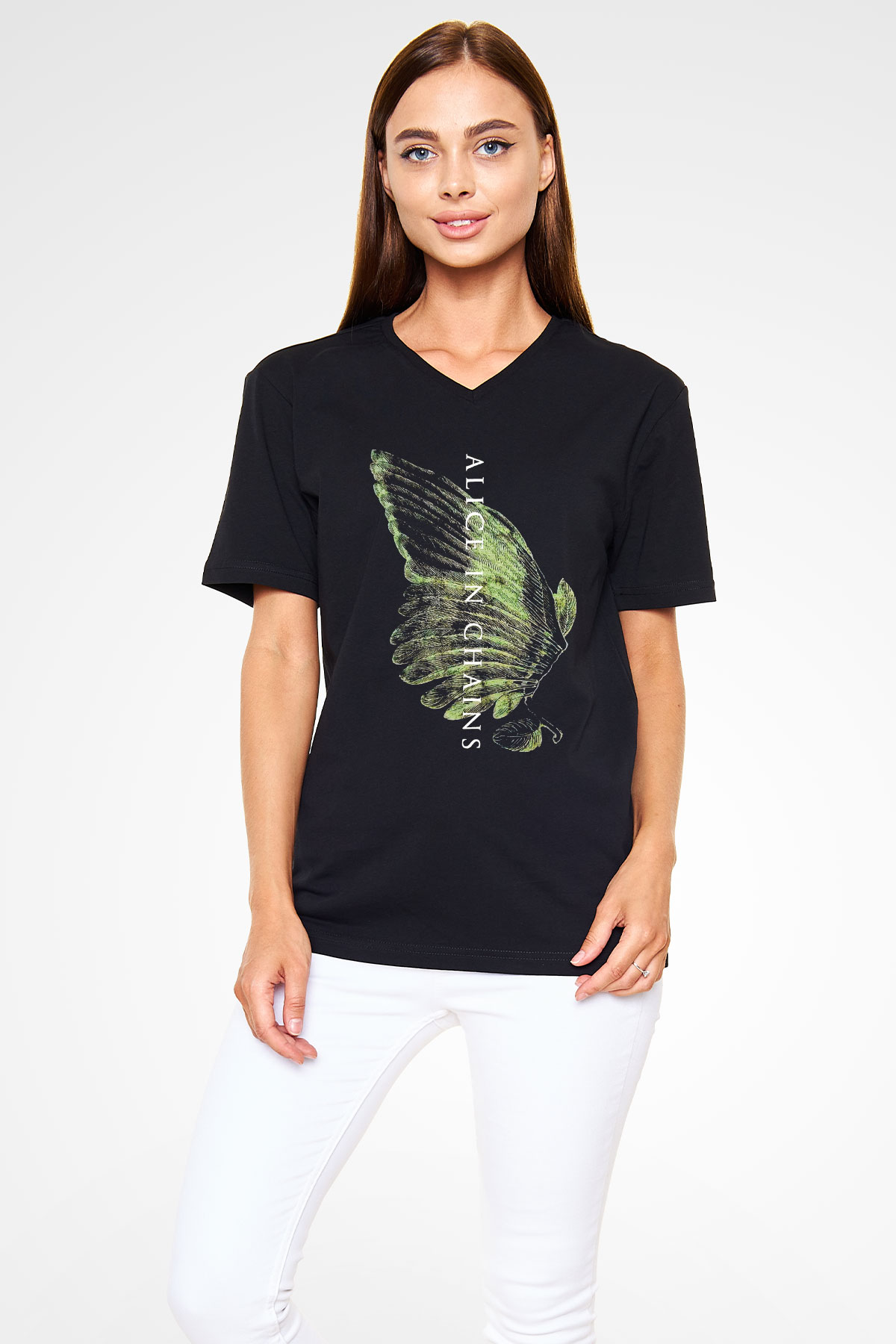 Alice in Chains Siyah Unisex V Yaka Tişört T-Shirt