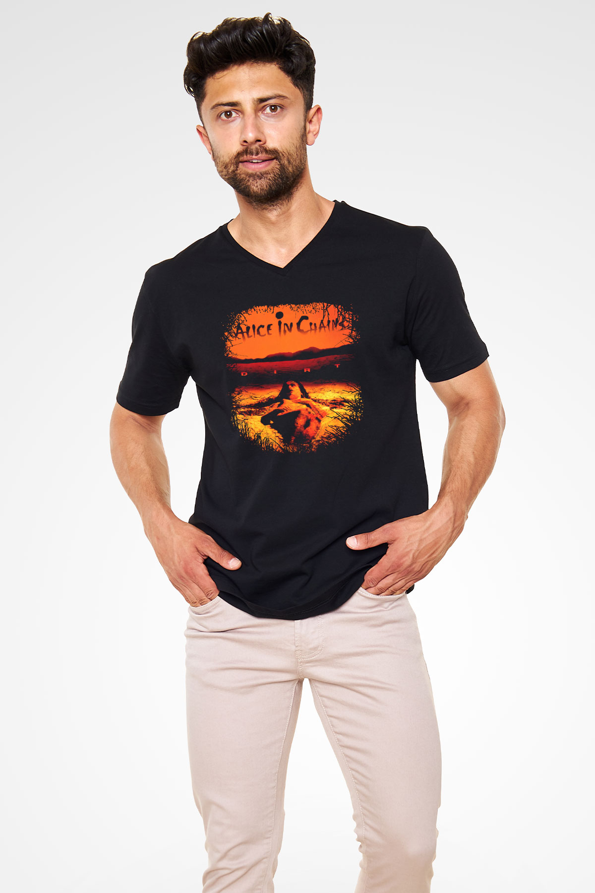 Alice in Chains Siyah Unisex V Yaka Tişört T-Shirt