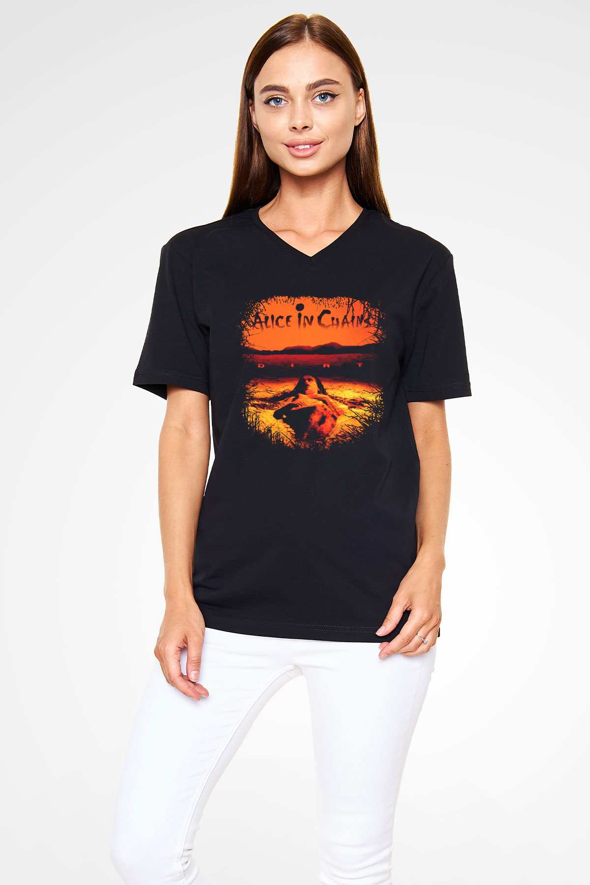 Alice in Chains Siyah Unisex V Yaka Tişört T-Shirt