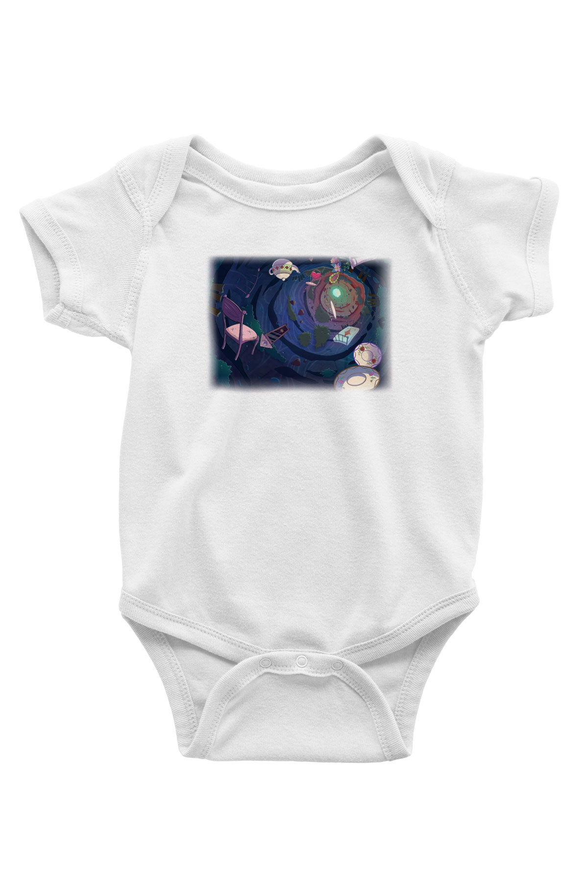 Alice in Wonderland Baskılı Beyaz Unisex Bebek Body - Zıbın