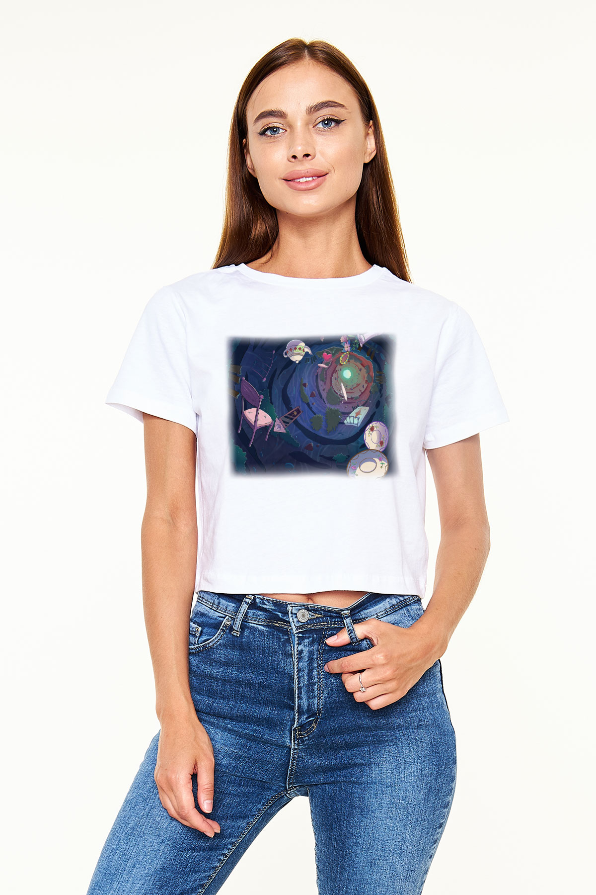 Alice in Wonderland Beyaz Croptop Tişört