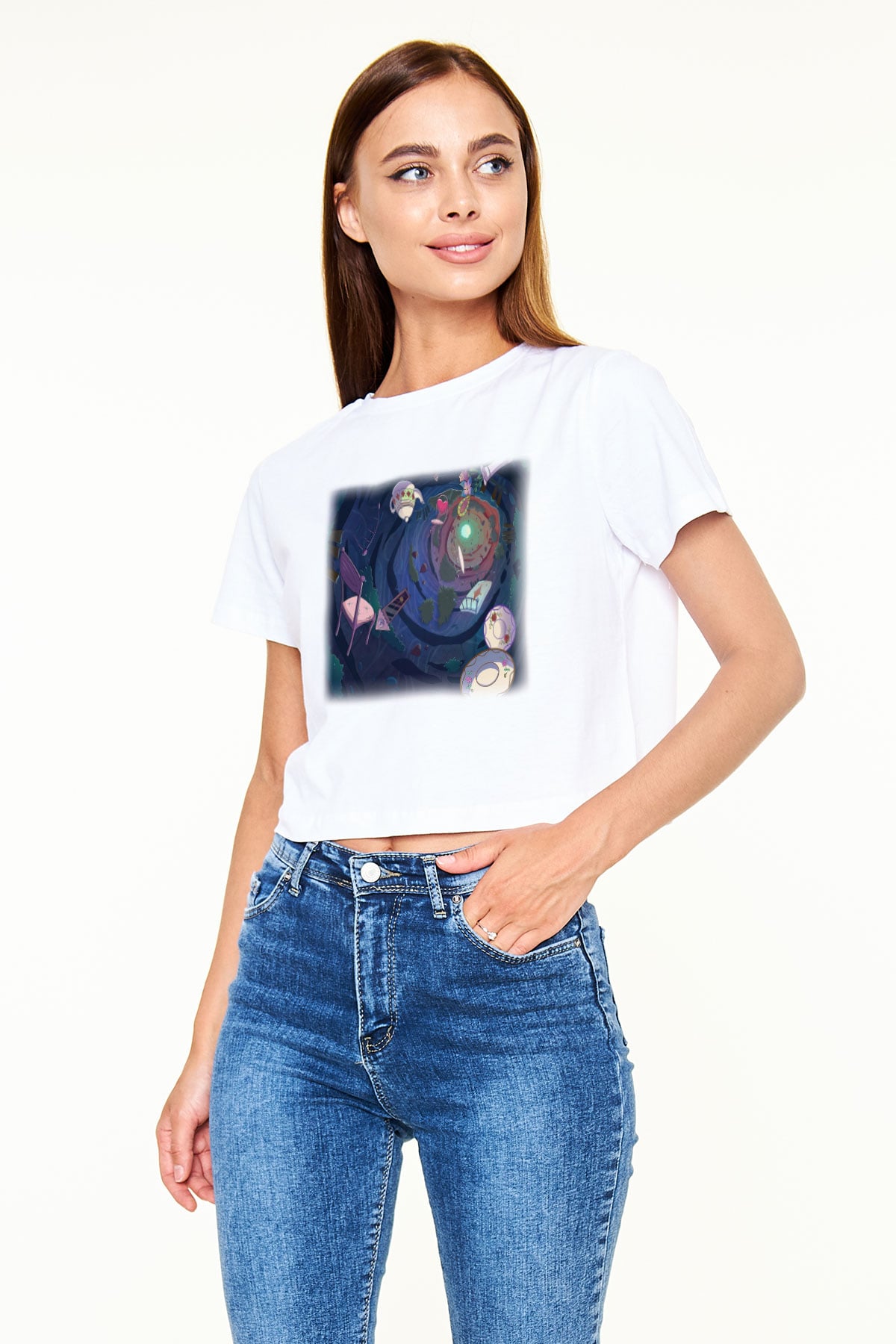 Alice in Wonderland Beyaz Croptop Tişört