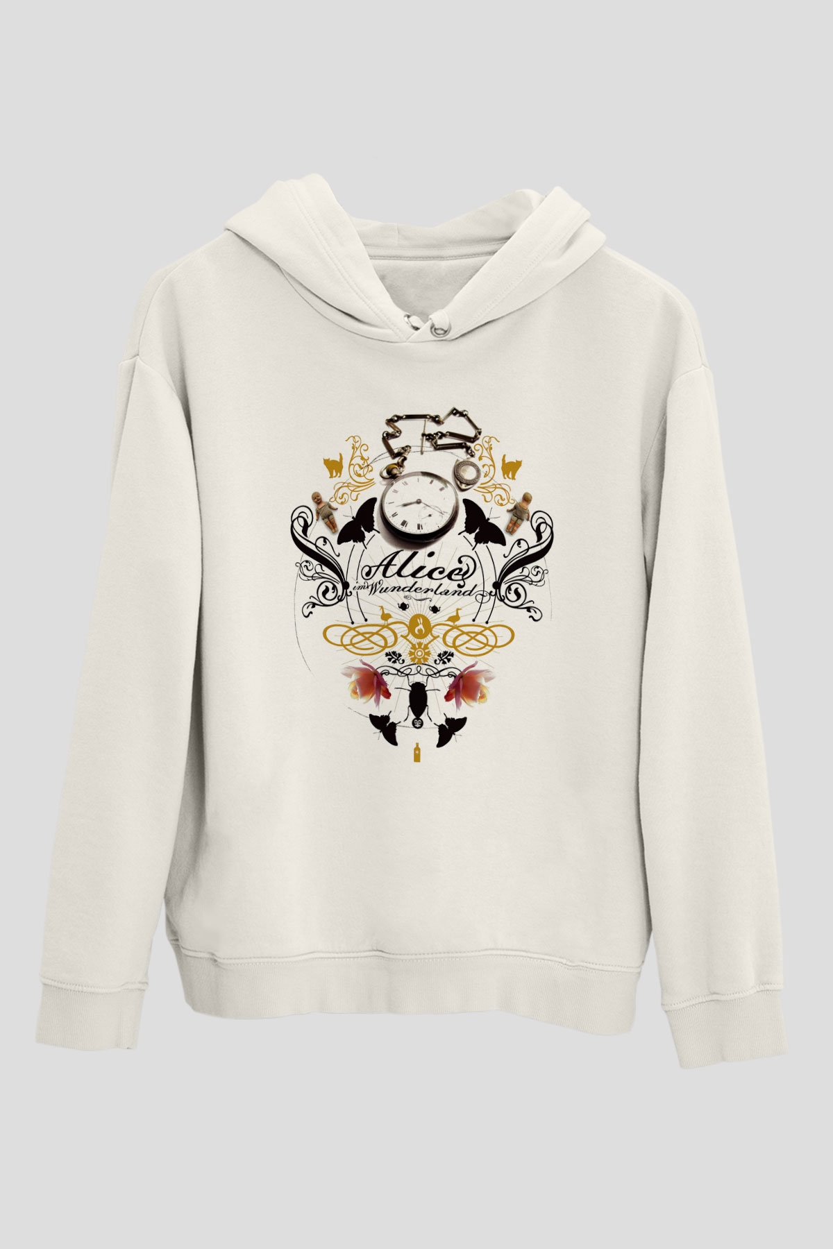 Alice in Wonderland Beyaz Unisex Hoodie