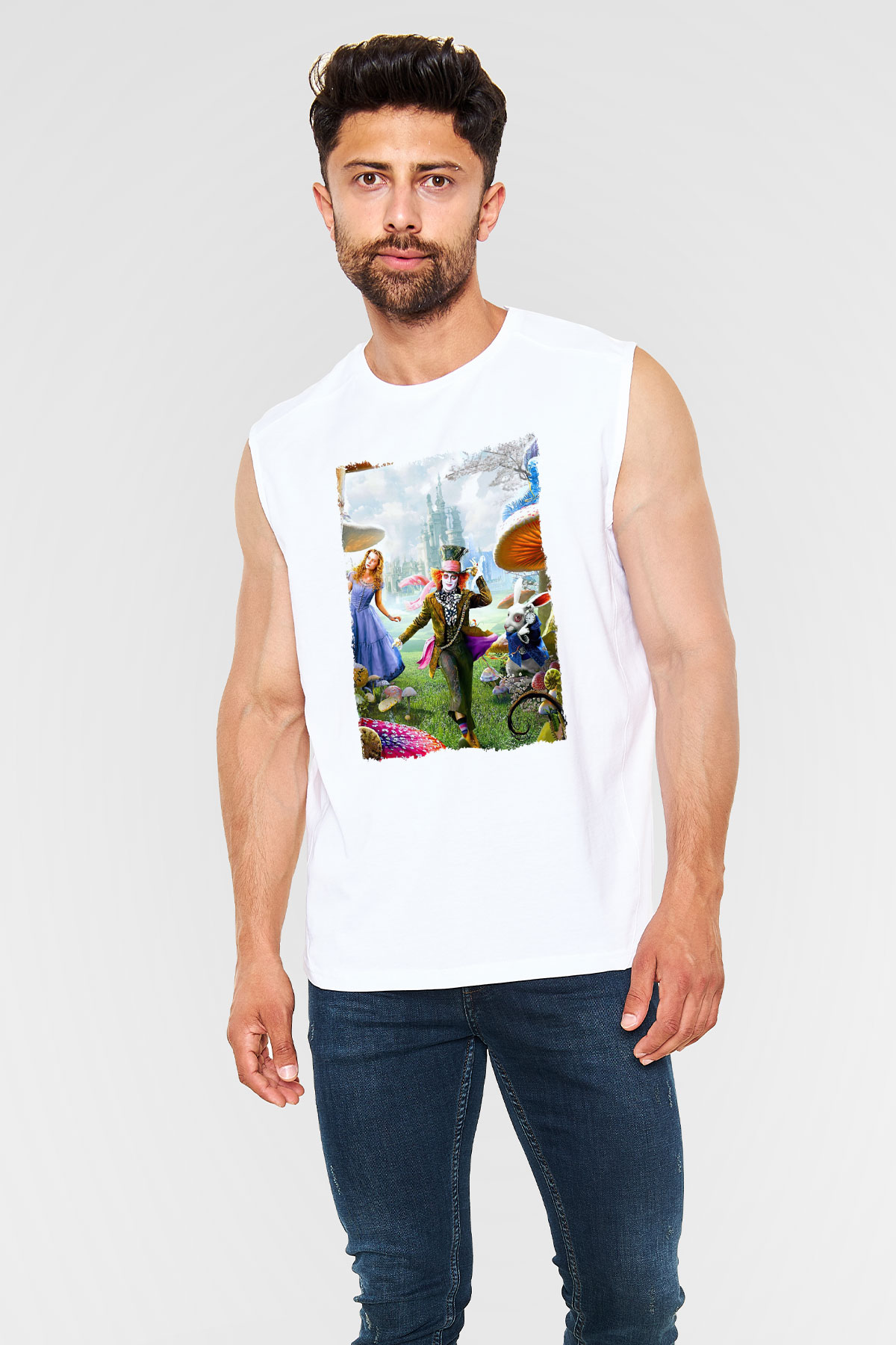 Alice in Wonderland Beyaz Unisex Kolsuz Tişört