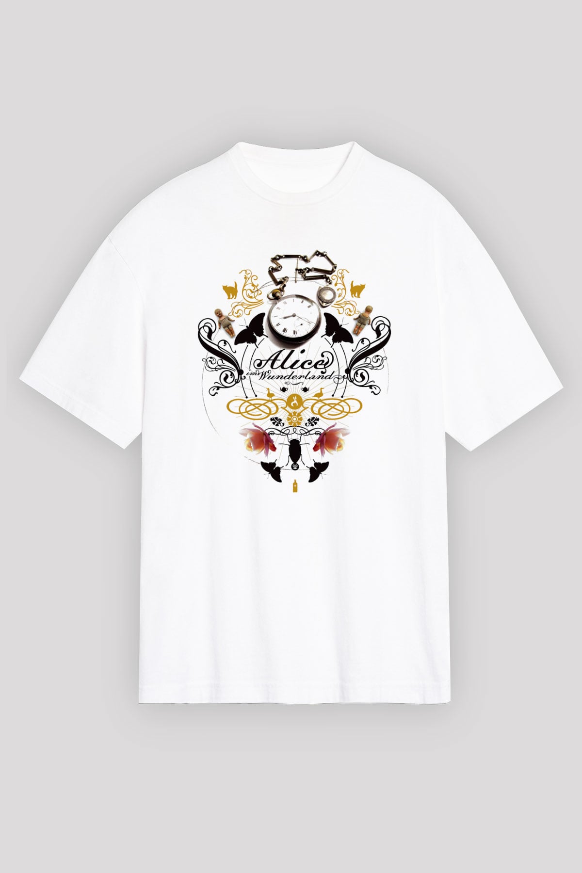 Alice in Wonderland Beyaz Unisex Oversize Tişört T-Shirt