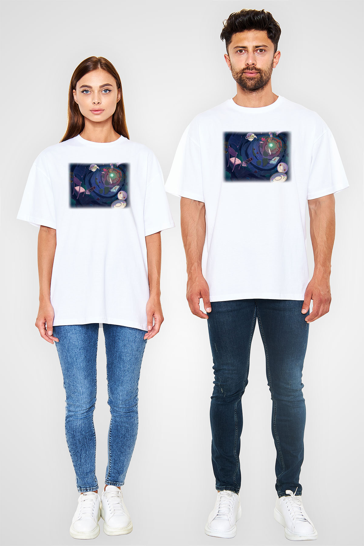 Alice in Wonderland Beyaz Unisex Oversize Tişört T-Shirt