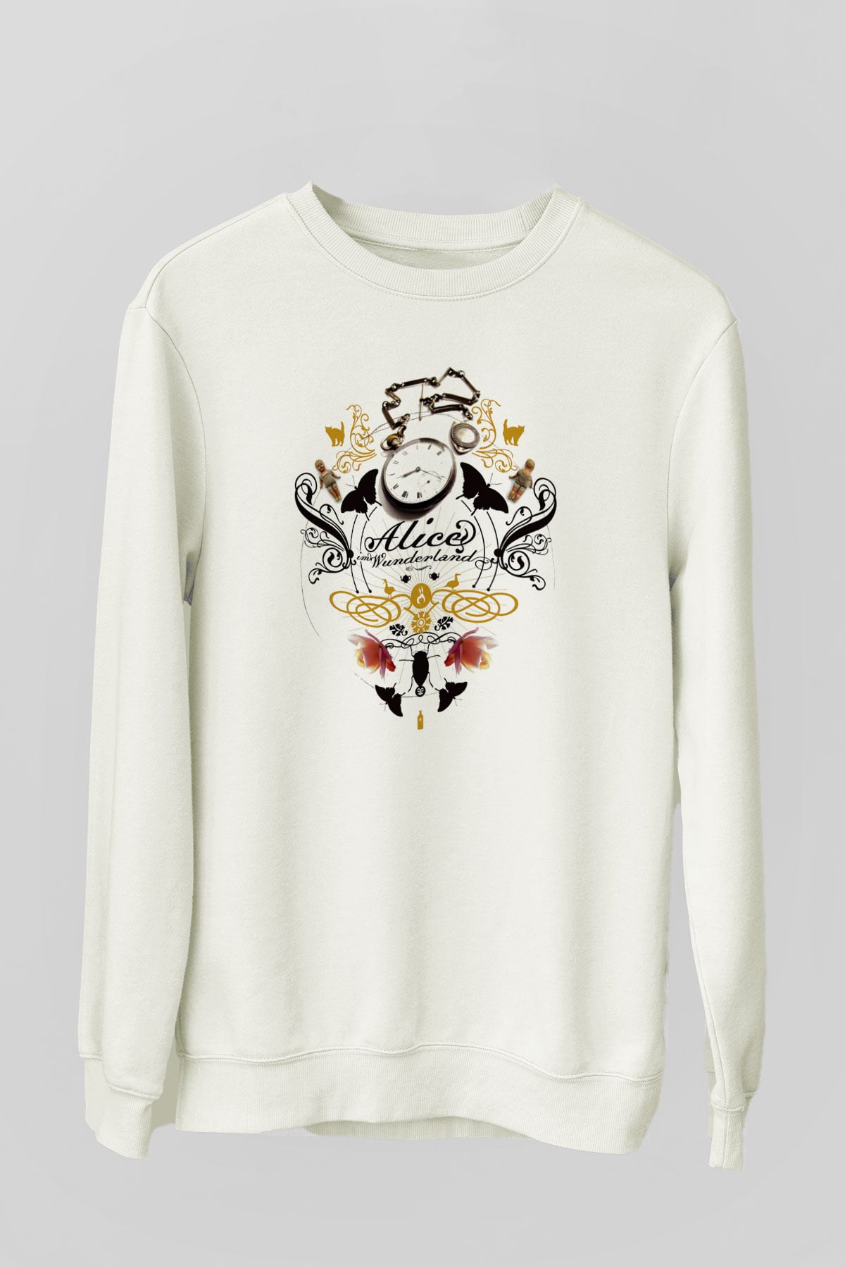 Alice in Wonderland Beyaz Unisex Sweatshirt