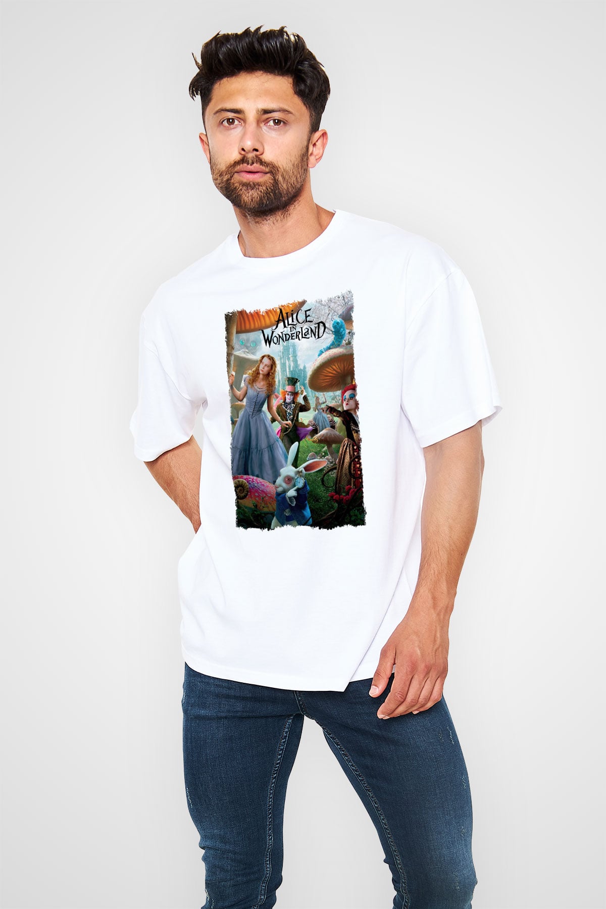 Alice in Wonderland Beyaz Unisex Tişört T-Shirt