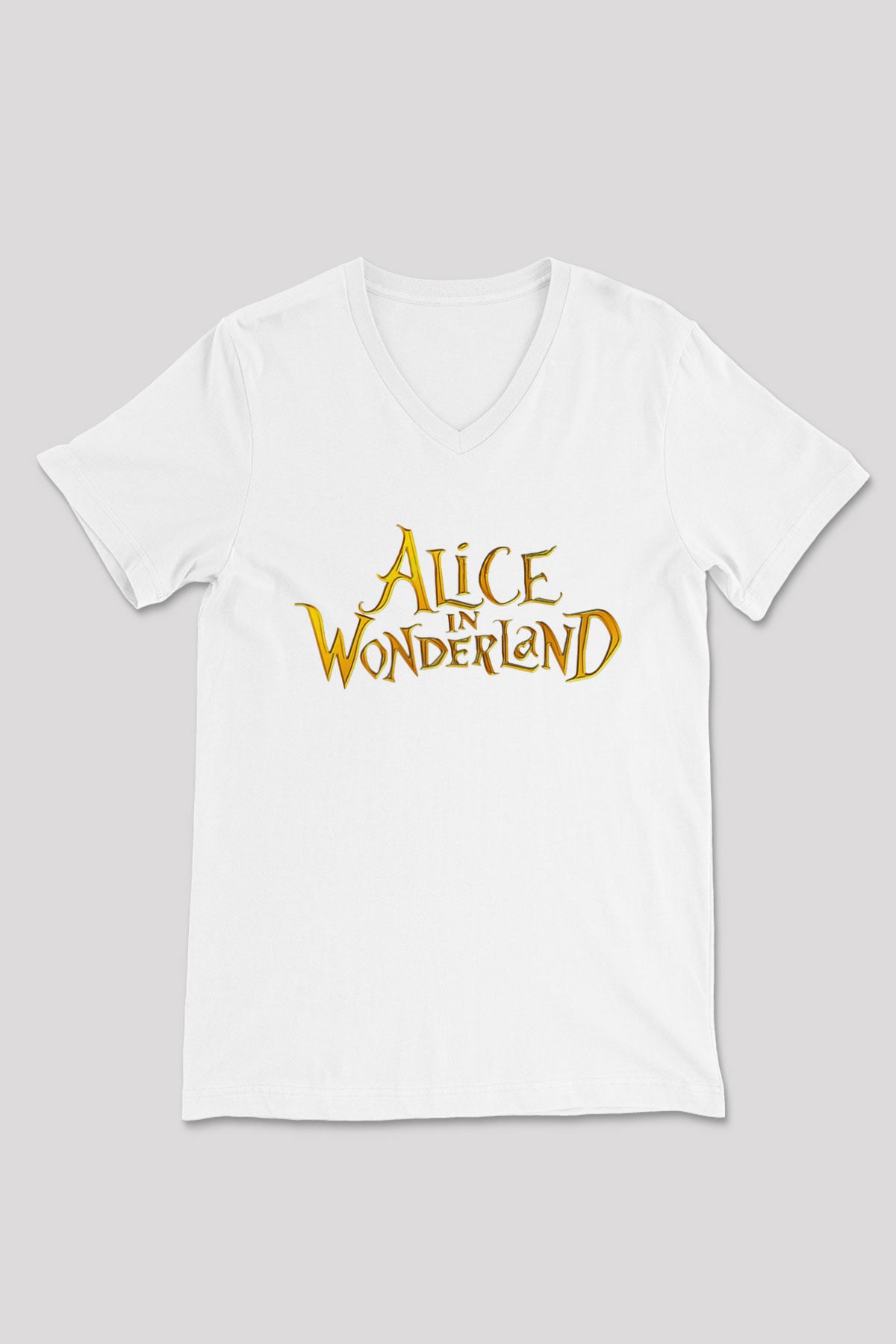 Alice in Wonderland Beyaz Unisex V Yaka Tişört T-Shirt