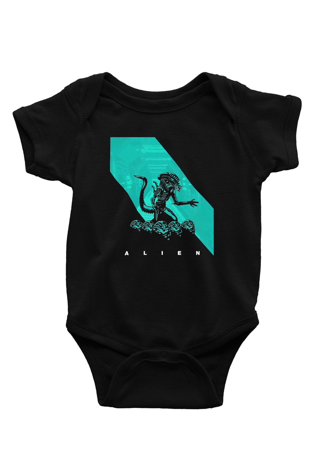 Alien Baskılı Siyah Bebek Body - Zıbın