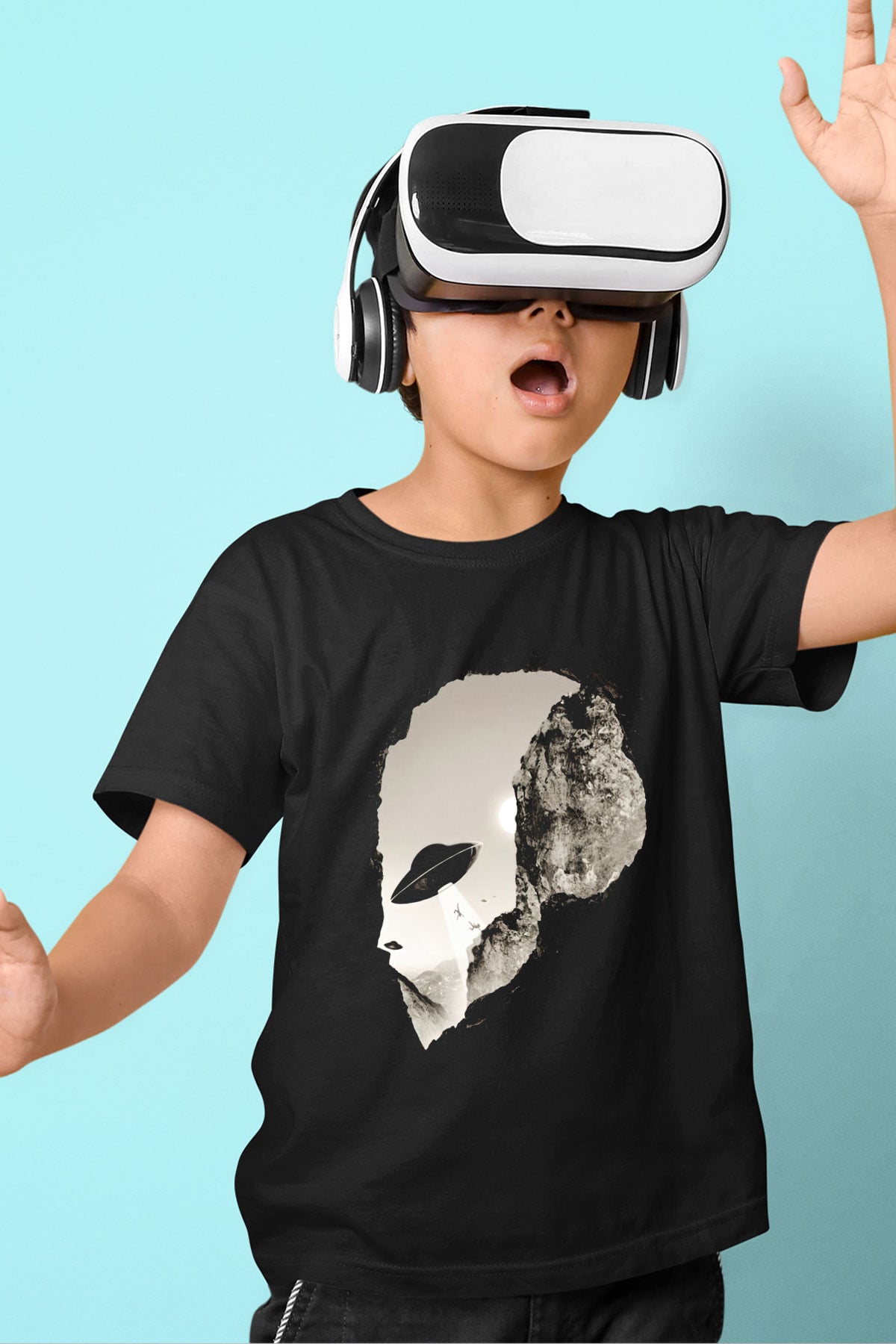 Alien Baskılı Siyah Unisex Çocuk Tişört