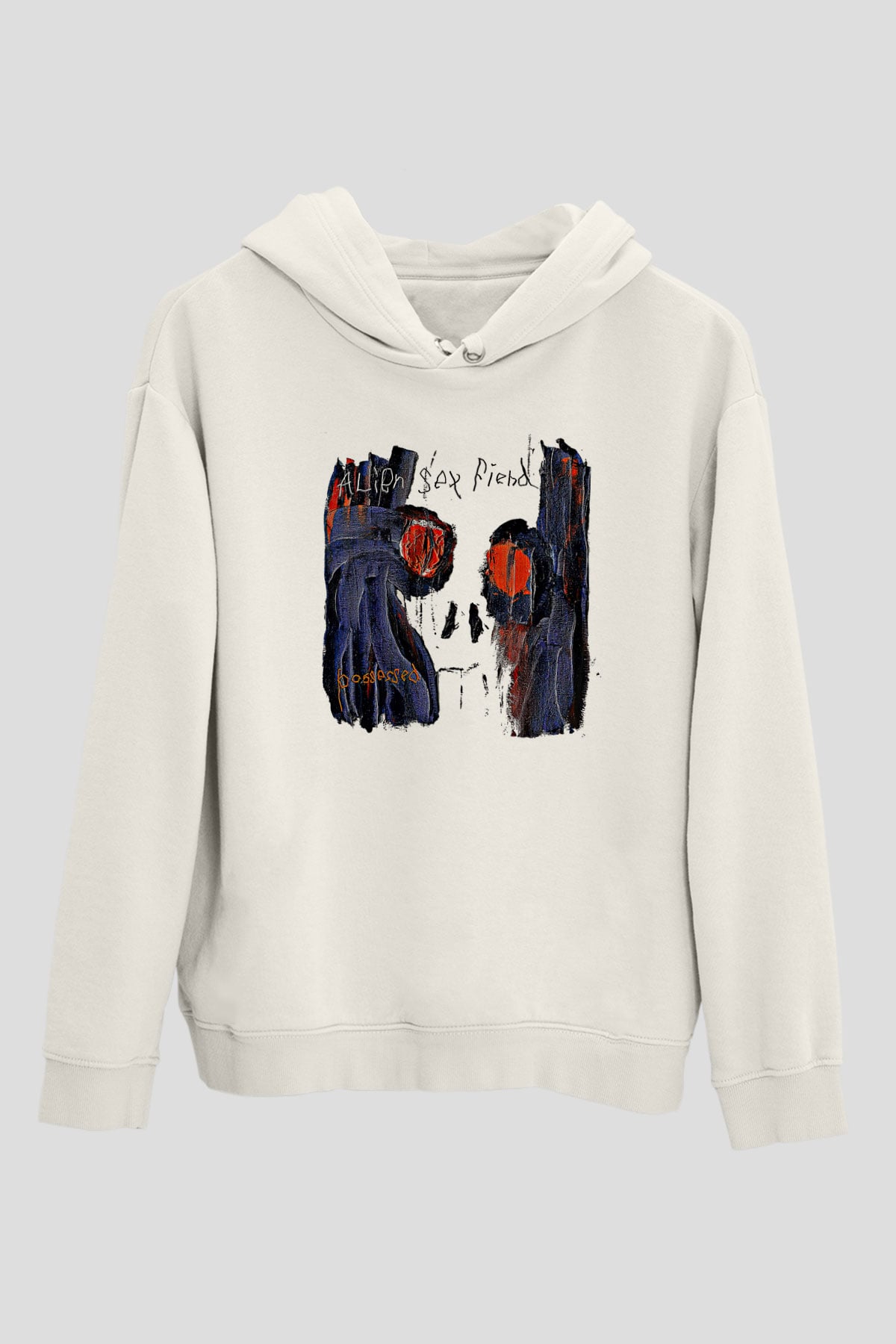 Alien Sex Fiend Baskılı Beyaz Unisex Kapüşonlu Sweatshirt