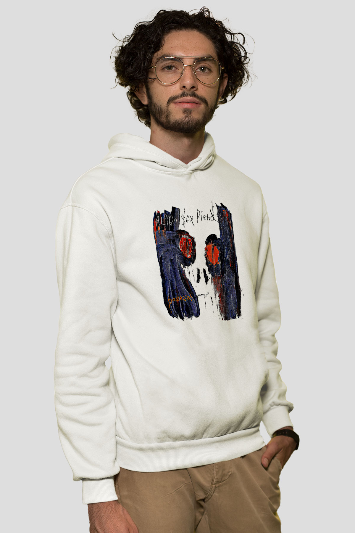 Alien Sex Fiend Baskılı Beyaz Unisex Kapüşonlu Sweatshirt