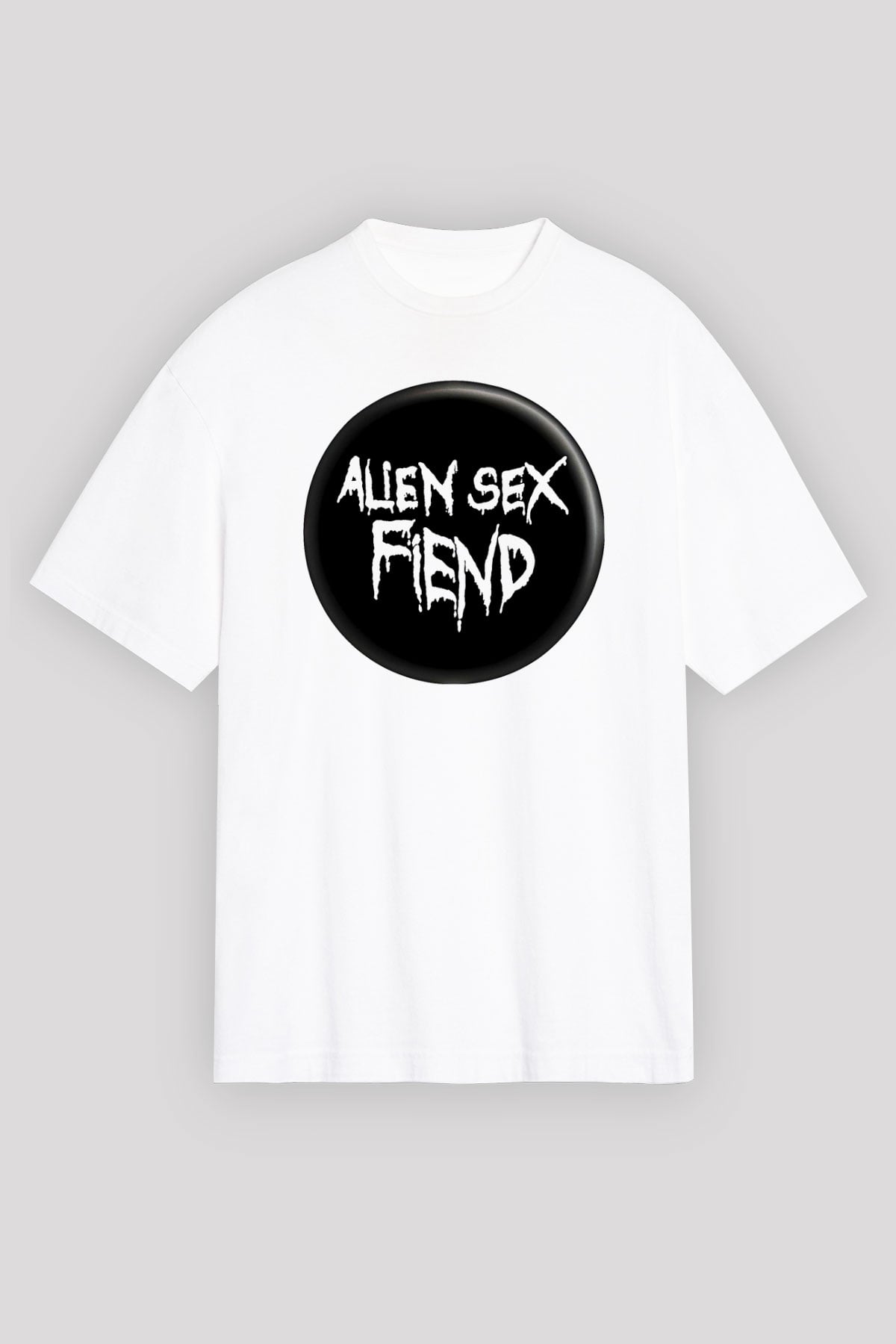 Alien Sex Fiend Baskılı Beyaz Unisex Oversize Tişört - Tshirt