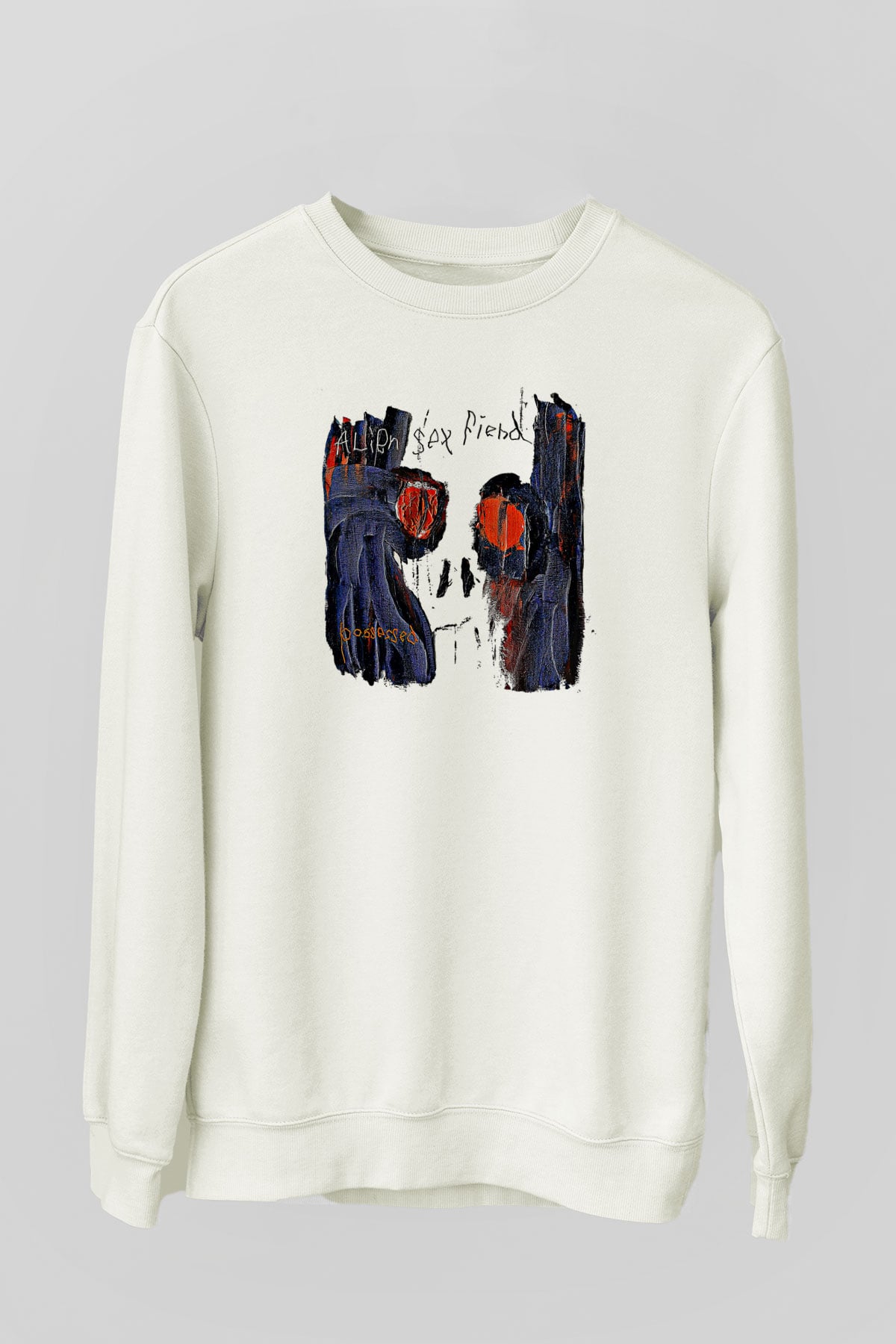 Alien Sex Fiend Baskılı Beyaz Unisex Sweatshirt