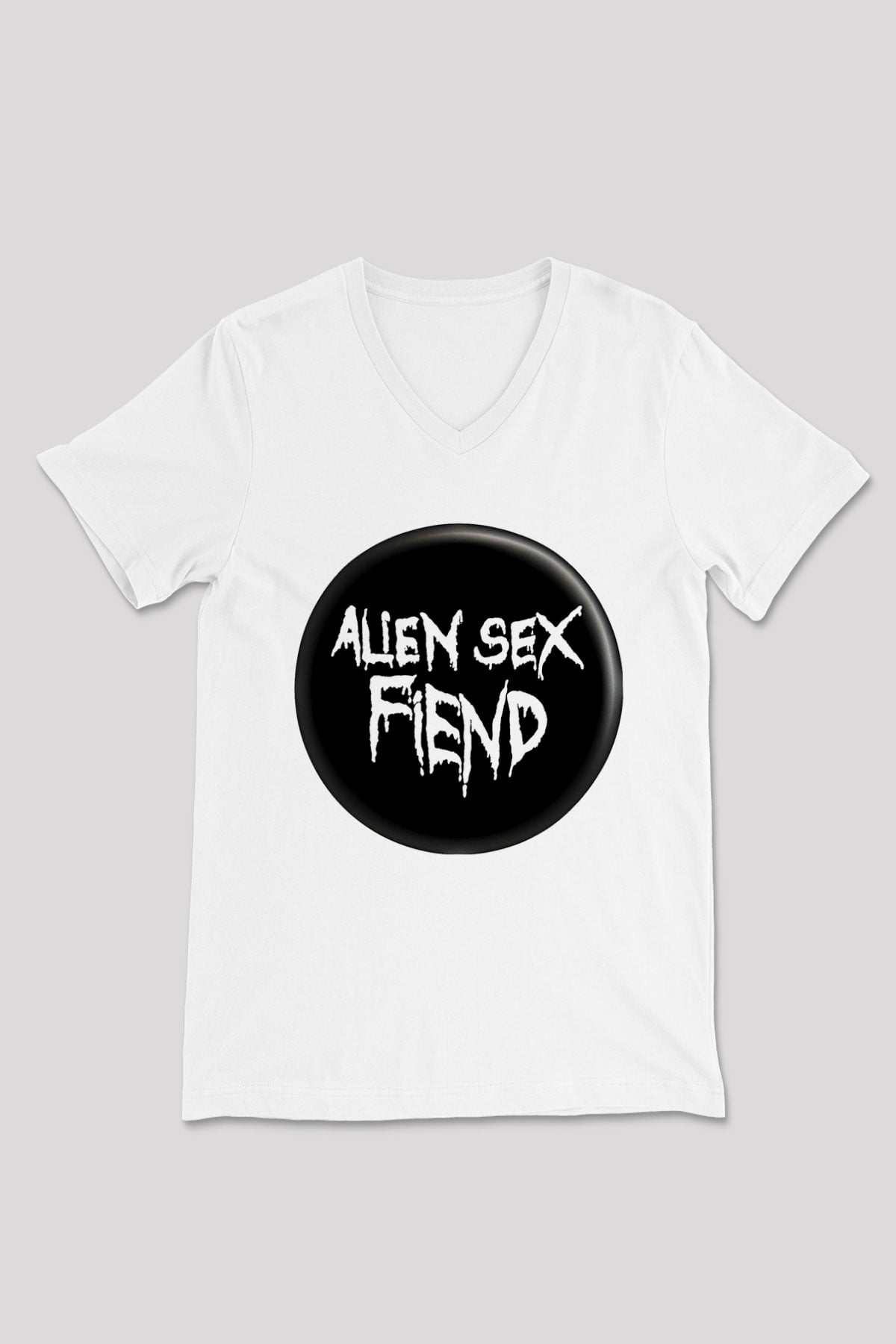 Alien Sex Fiend Baskılı Beyaz Unisex V Yaka Tişört - Tshirt