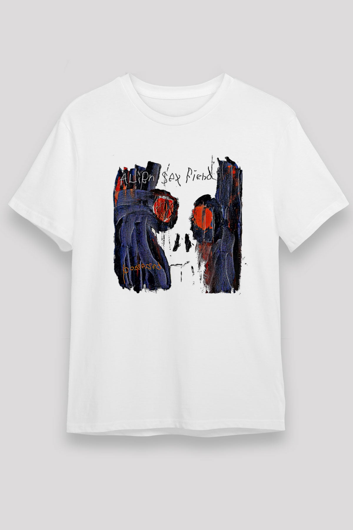 Alien Sex Fiend Baskılı Unisex Beyaz Tişört - Tshirt