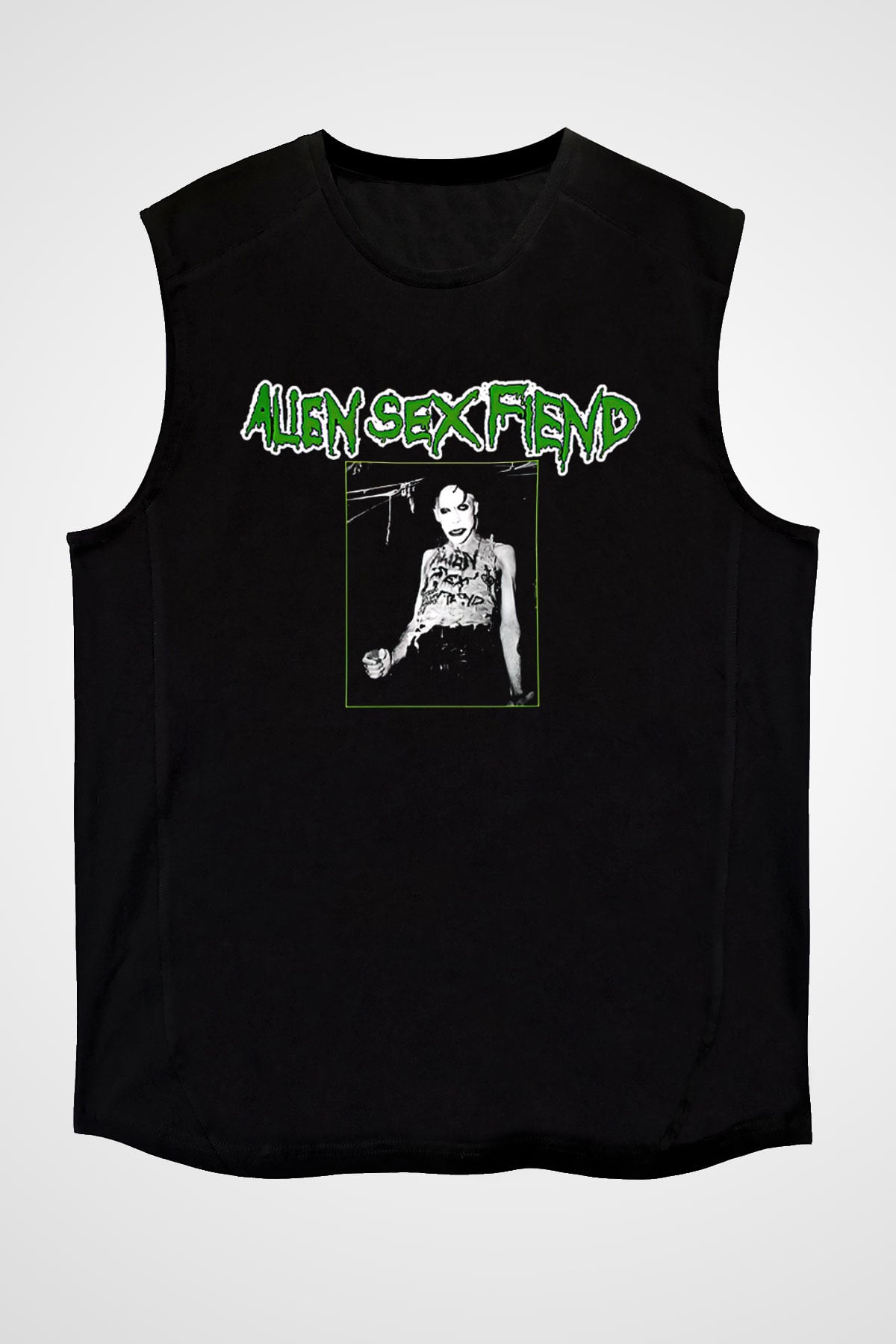 Alien Sex Fiend Baskılı Unisex Siyah Kolsuz Tişört - Tshirt