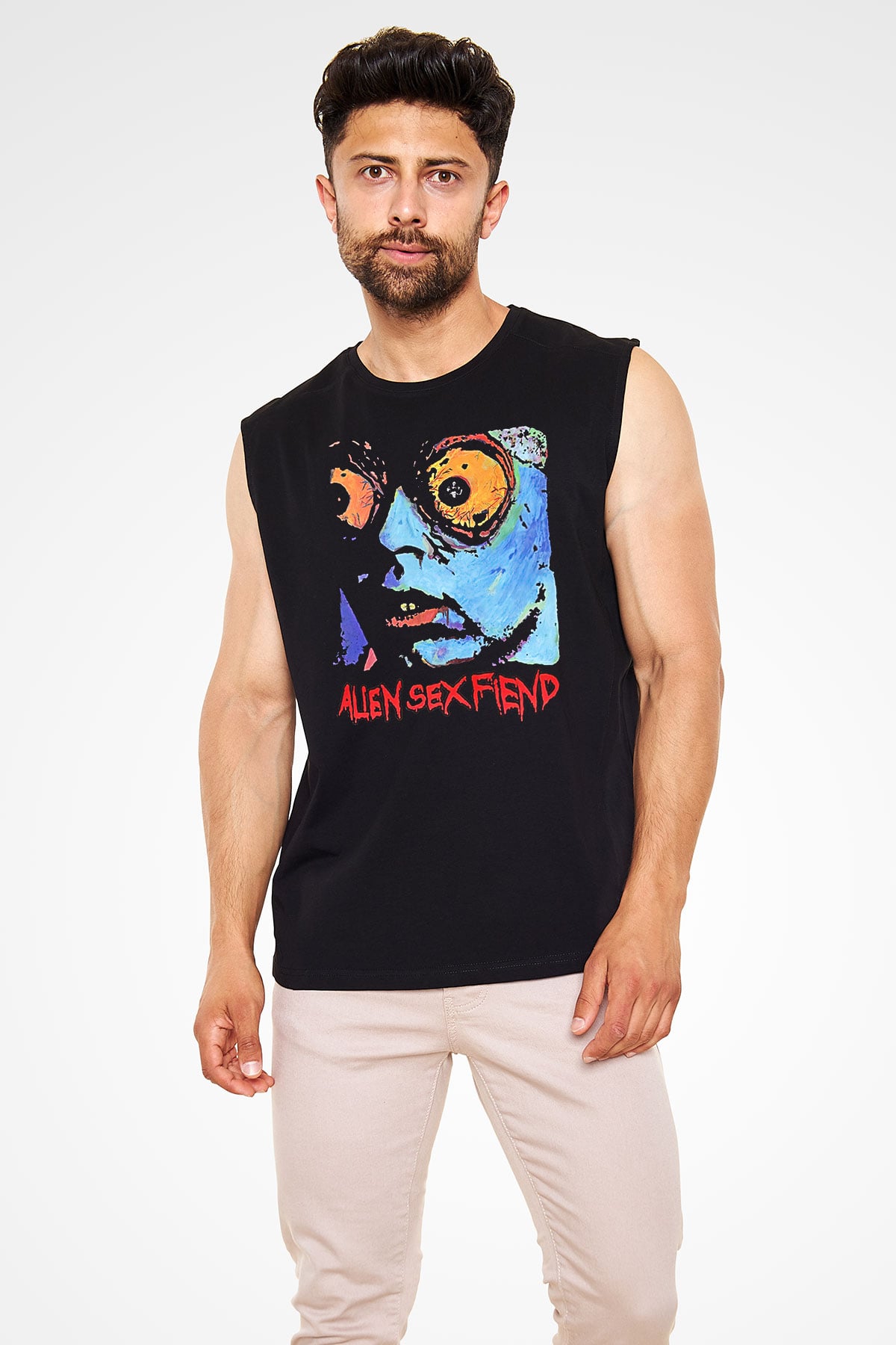 Alien Sex Fiend Baskılı Unisex Siyah Kolsuz Tişört - Tshirt
