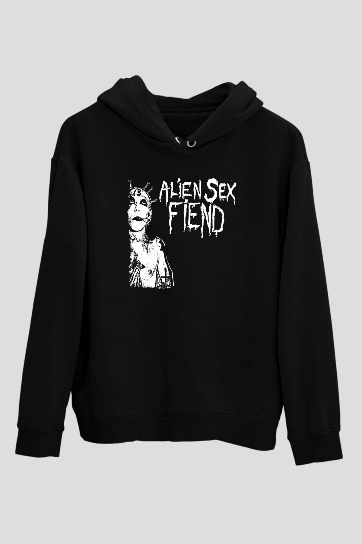 Alien Sex Fiend Baskılı Unisex Siyah Kapüşonlu Sweatshirt