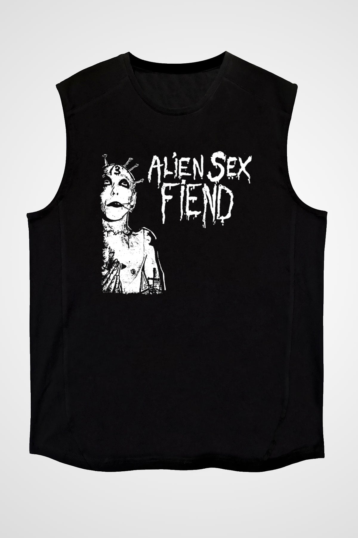 Alien Sex Fiend Baskılı Unisex Siyah Kolsuz Tişört - Tshirt