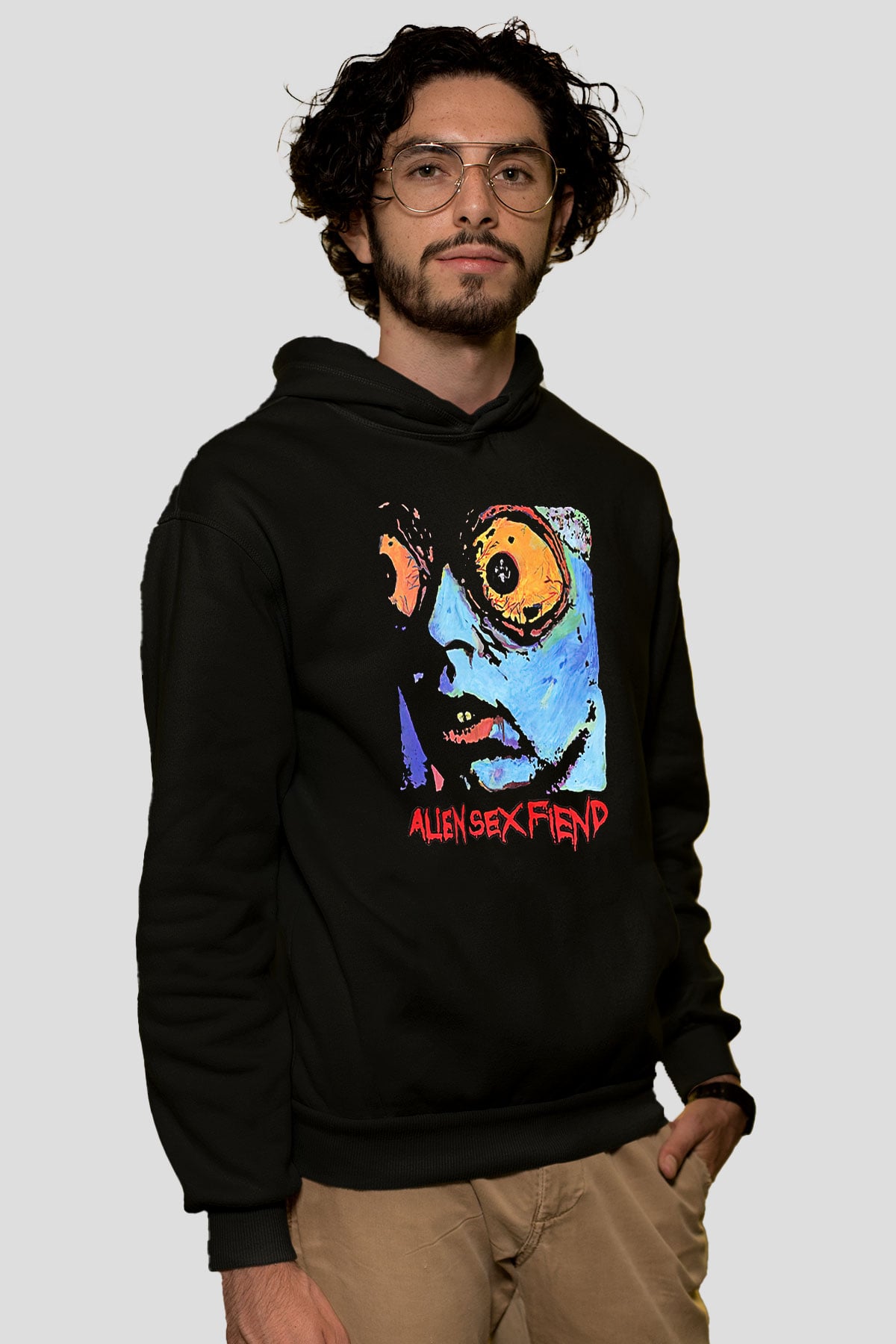 Alien Sex Fiend Baskılı Unisex Siyah Kapüşonlu Sweatshirt