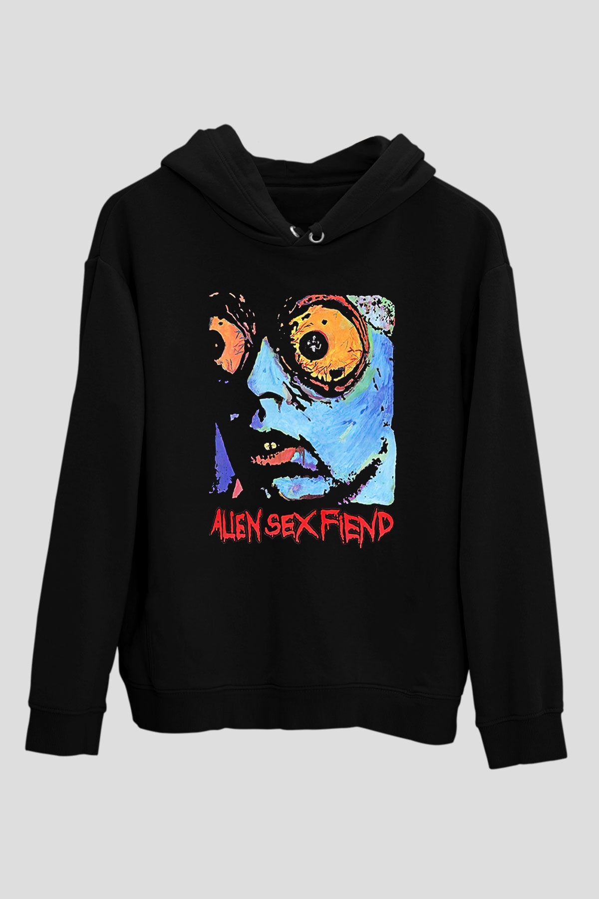 Alien Sex Fiend Baskılı Unisex Siyah Kapüşonlu Sweatshirt