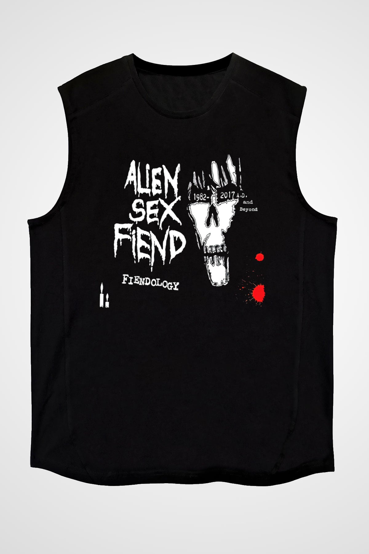 Alien Sex Fiend Baskılı Unisex Siyah Kolsuz Tişört - Tshirt
