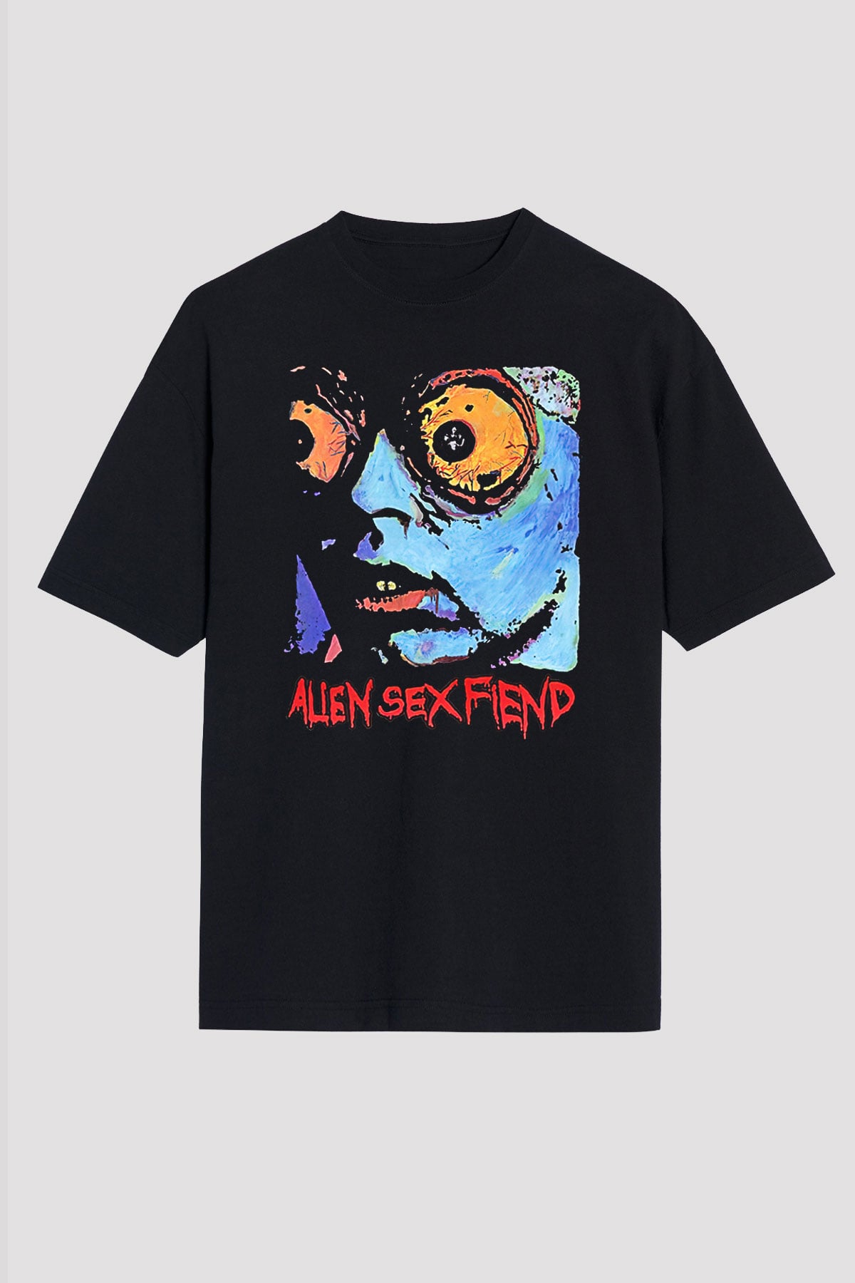Alien Sex Fiend Baskılı Unisex Siyah Oversize Tişört - Tshirt