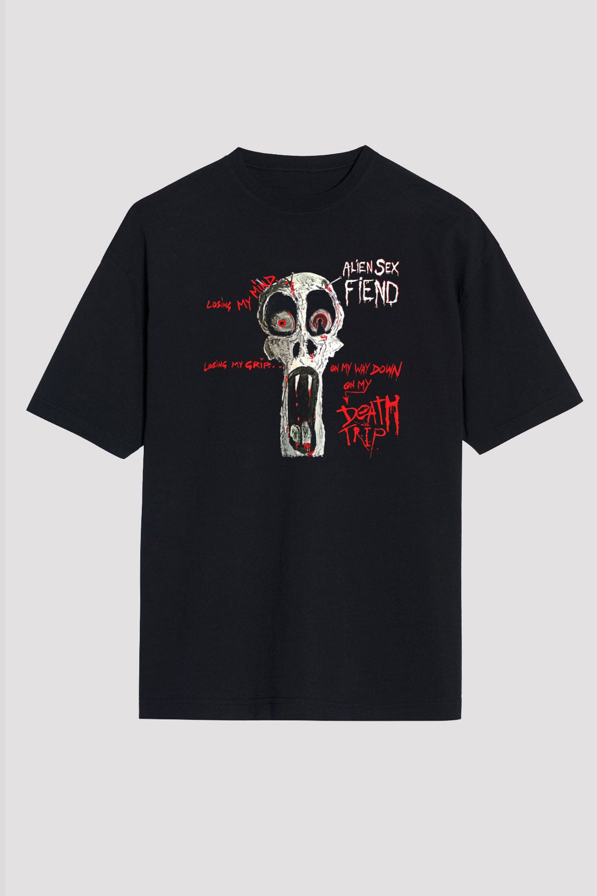 Alien Sex Fiend Baskılı Unisex Siyah Oversize Tişört - Tshirt