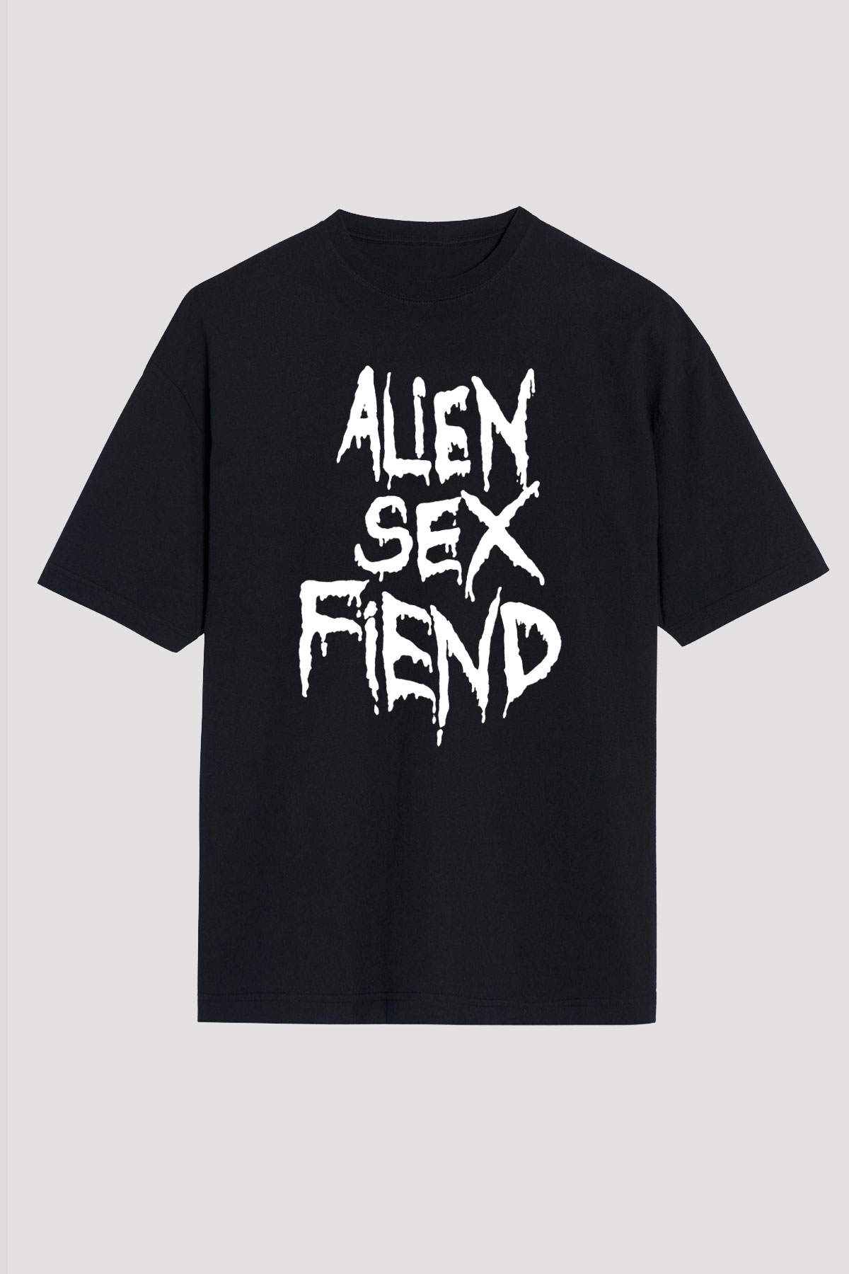 Alien Sex Fiend Baskılı Unisex Siyah Oversize Tişört - Tshirt