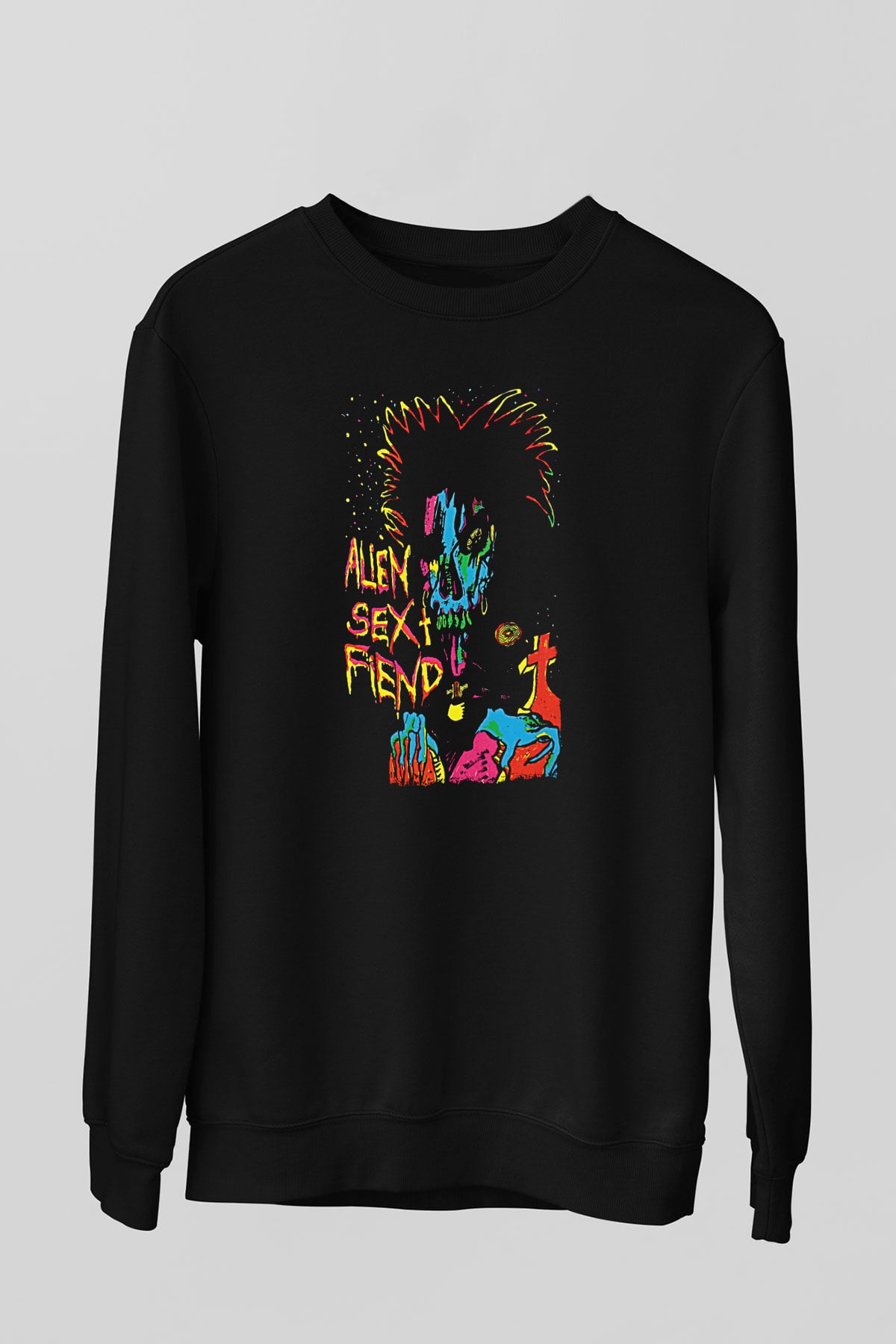 Alien Sex Fiend Baskılı Unisex Siyah Sweatshirt