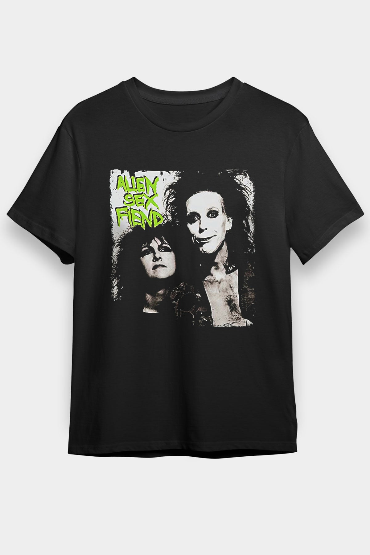 Alien Sex Fiend Baskılı Unisex Siyah Tişört - Tshirt