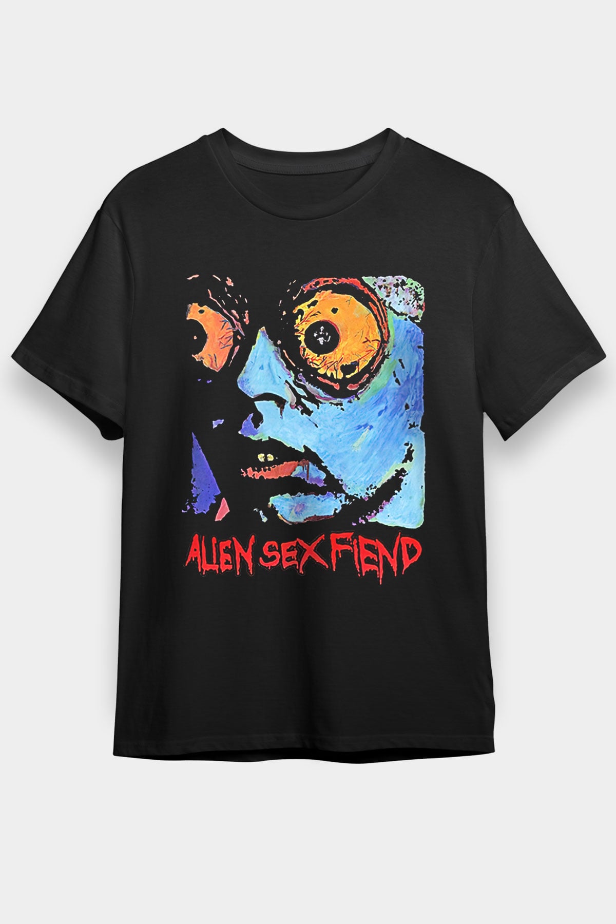 Alien Sex Fiend Baskılı Unisex Siyah Tişört - Tshirt