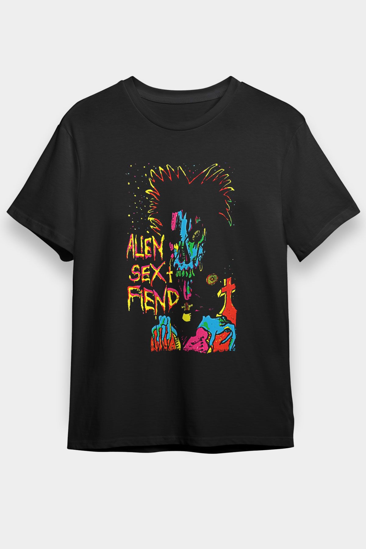 Alien Sex Fiend Baskılı Unisex Siyah Tişört - Tshirt