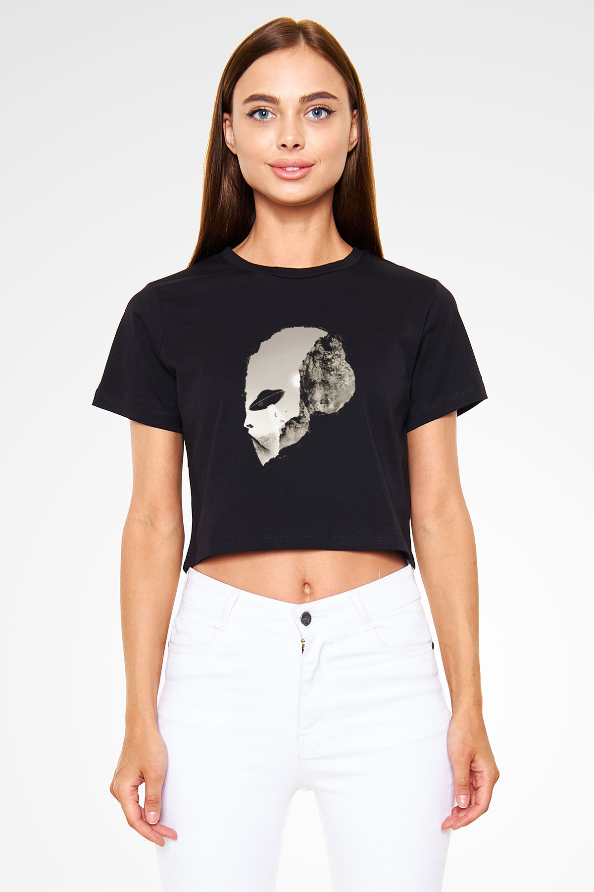 Alien Siyah Crop Top Tişört
