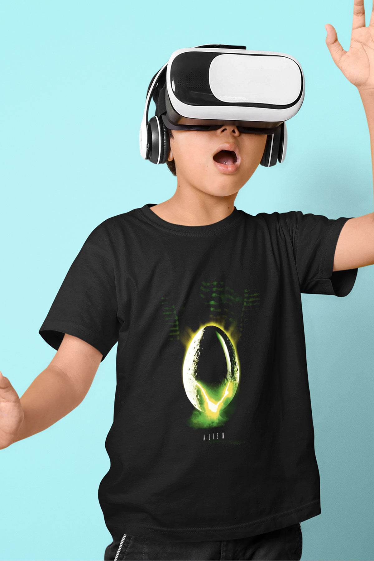 Alien Siyah Unisex  Çocuk Tişört