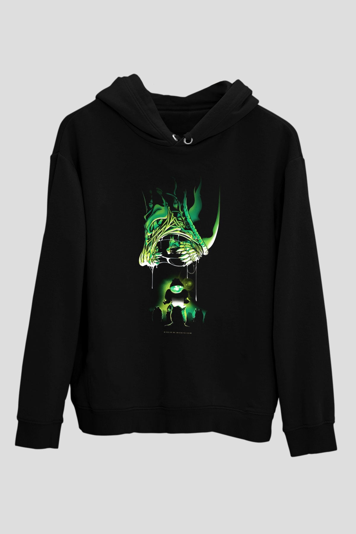 Alien Siyah Unisex Kapşonlu Sweatshirt