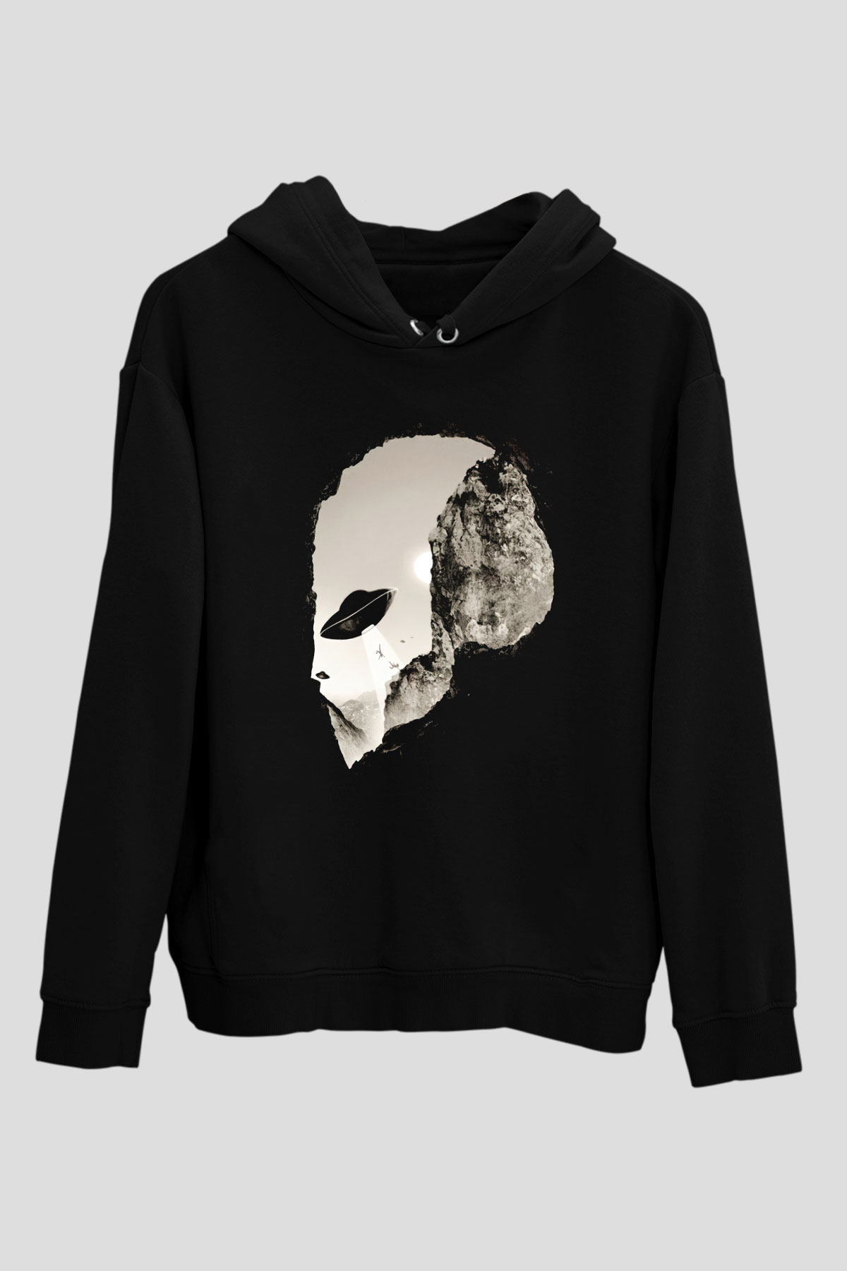 Alien Siyah Unisex Kapşonlu Sweatshirt