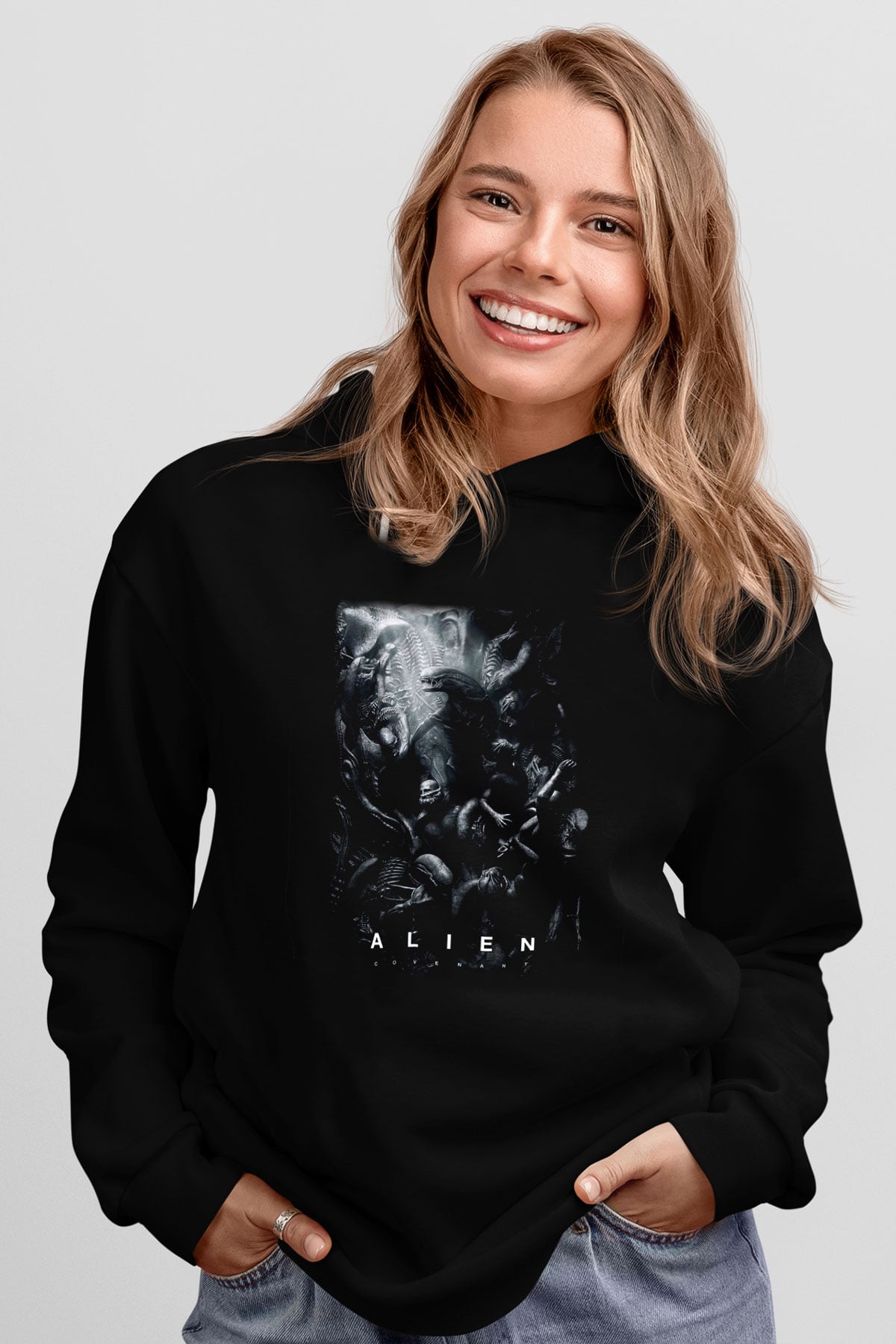Alien Siyah Unisex Kapşonlu Sweatshirt